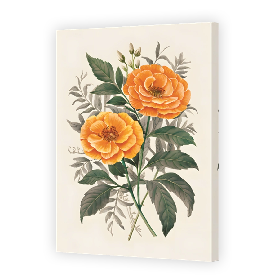 Vintage Orange Floral Digital Art