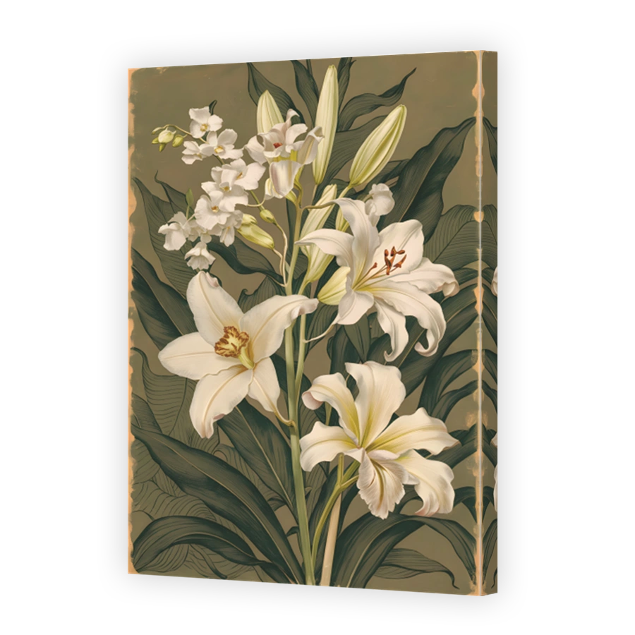 Elegant White Lilies and Orchids Floral Art
