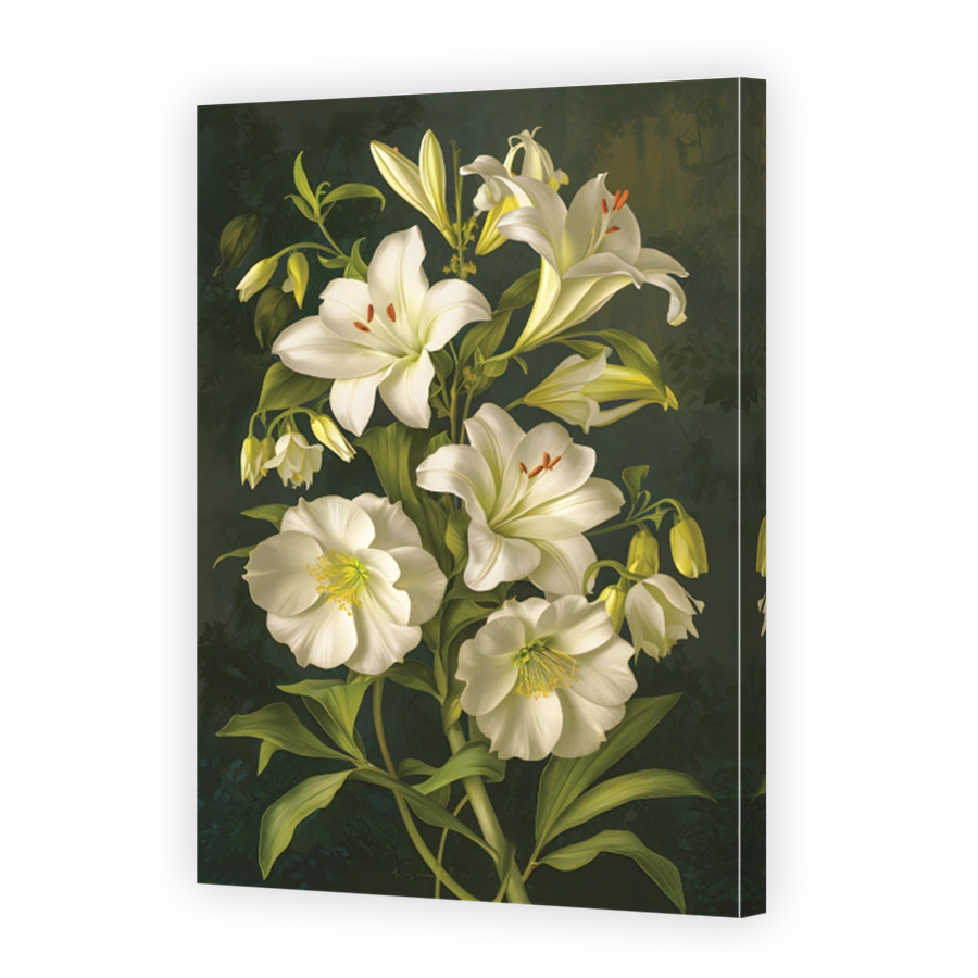 Elegant White Lilies and Hellebores Floral Art