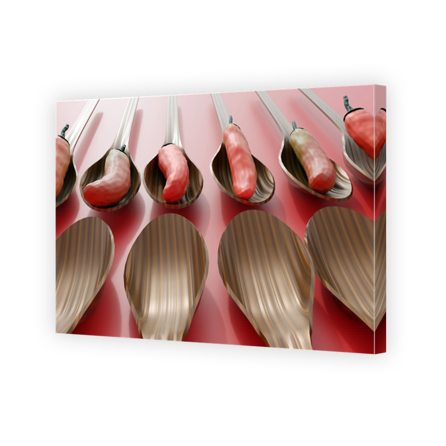 Chilli Peppers on Spoons 3D Illustration