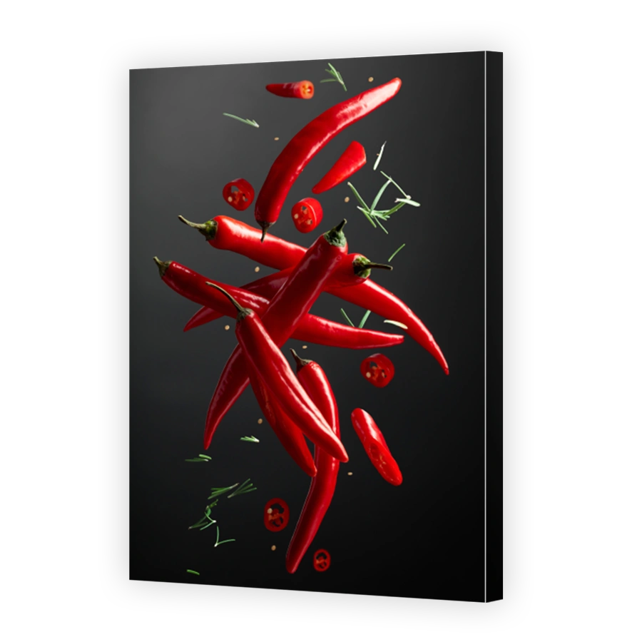 Dynamic Red Chili Peppers and Rosemary Photography