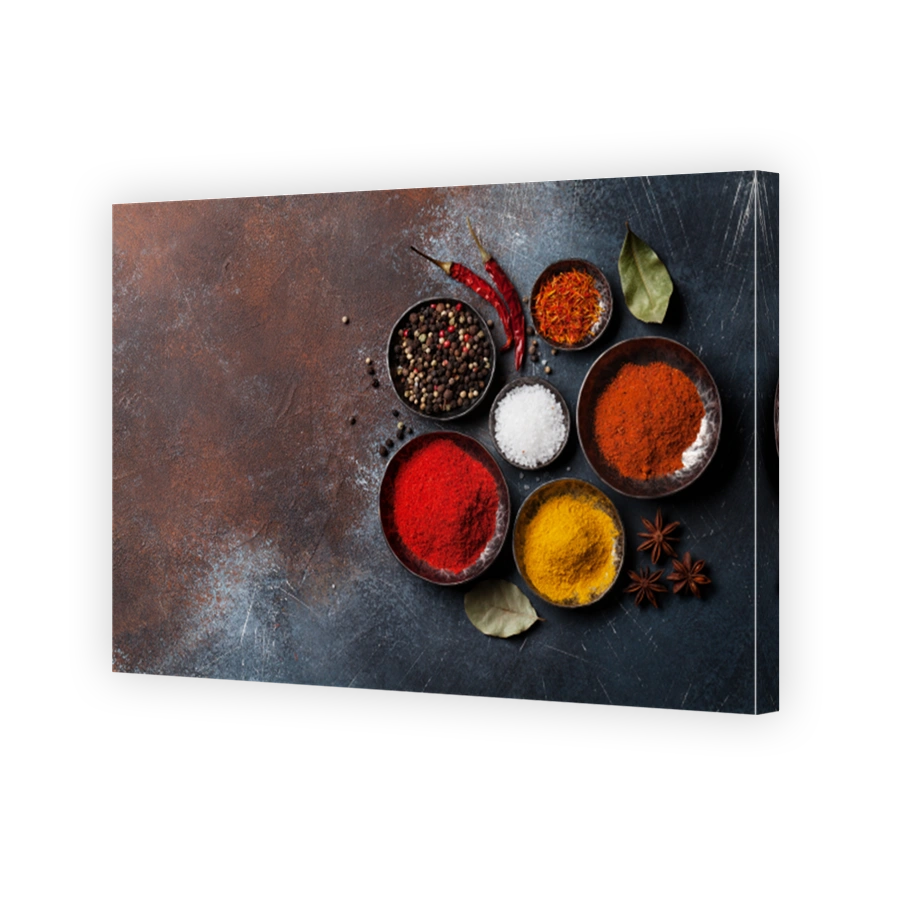 Colorful spices on stone table