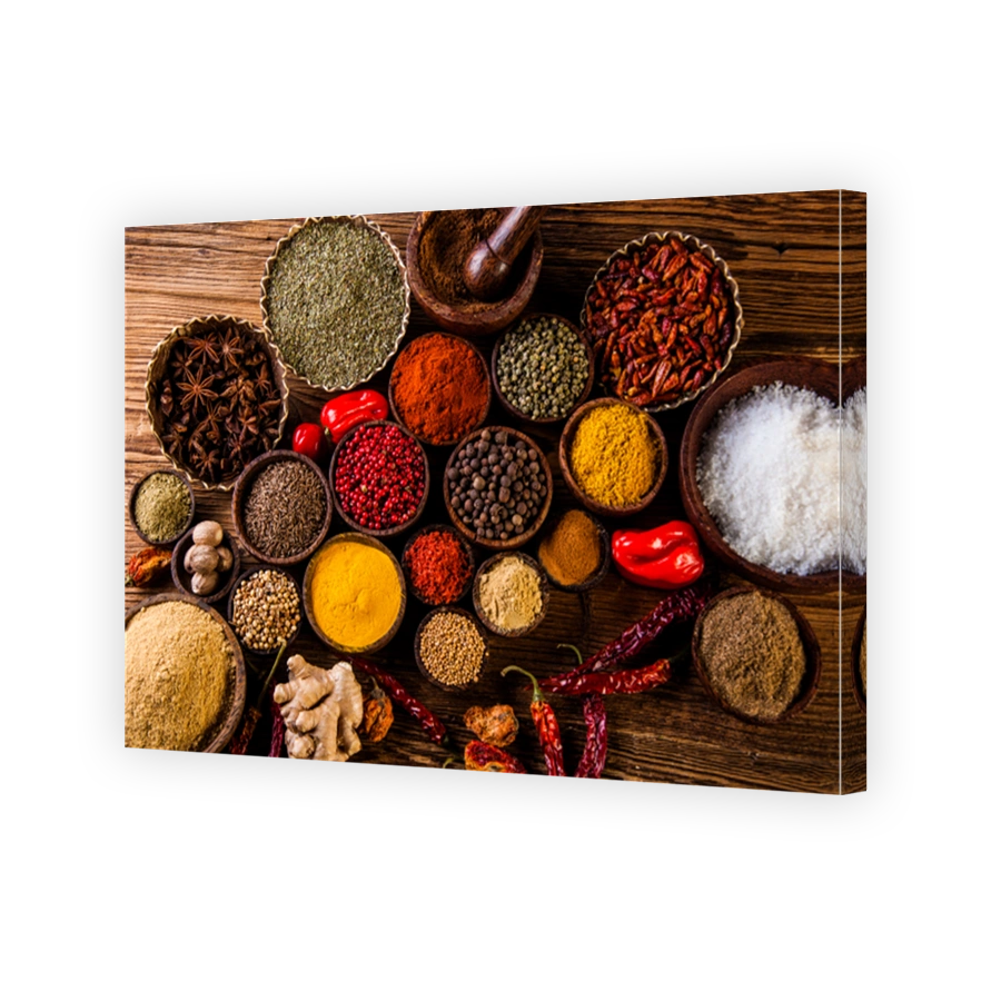 Oriental hot spices on wooden table