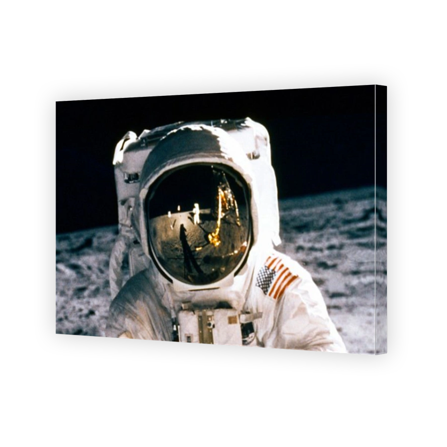 Man On The Moon Buzz Aldrin Walking On The Moon Close up Of Glass Section Of Space Helmet Showing Reflection