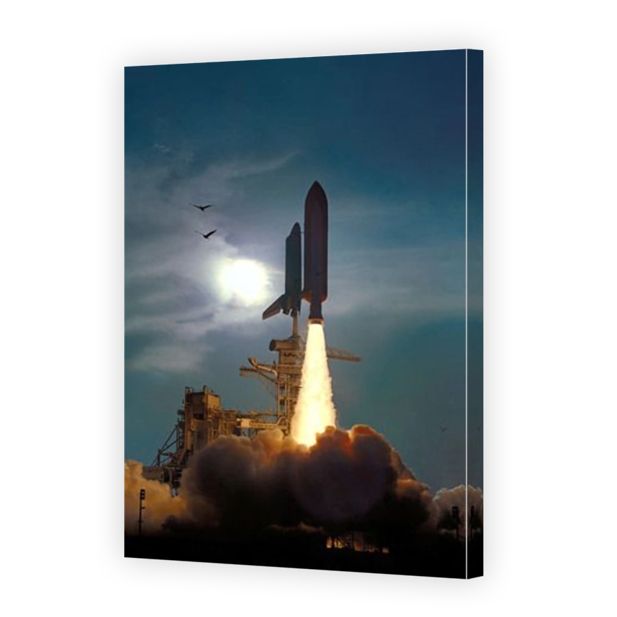 The Space Shuttle Discovery soars skyward from the launch pad at Kennedy Space Center Unique enhanced version of a NASA original