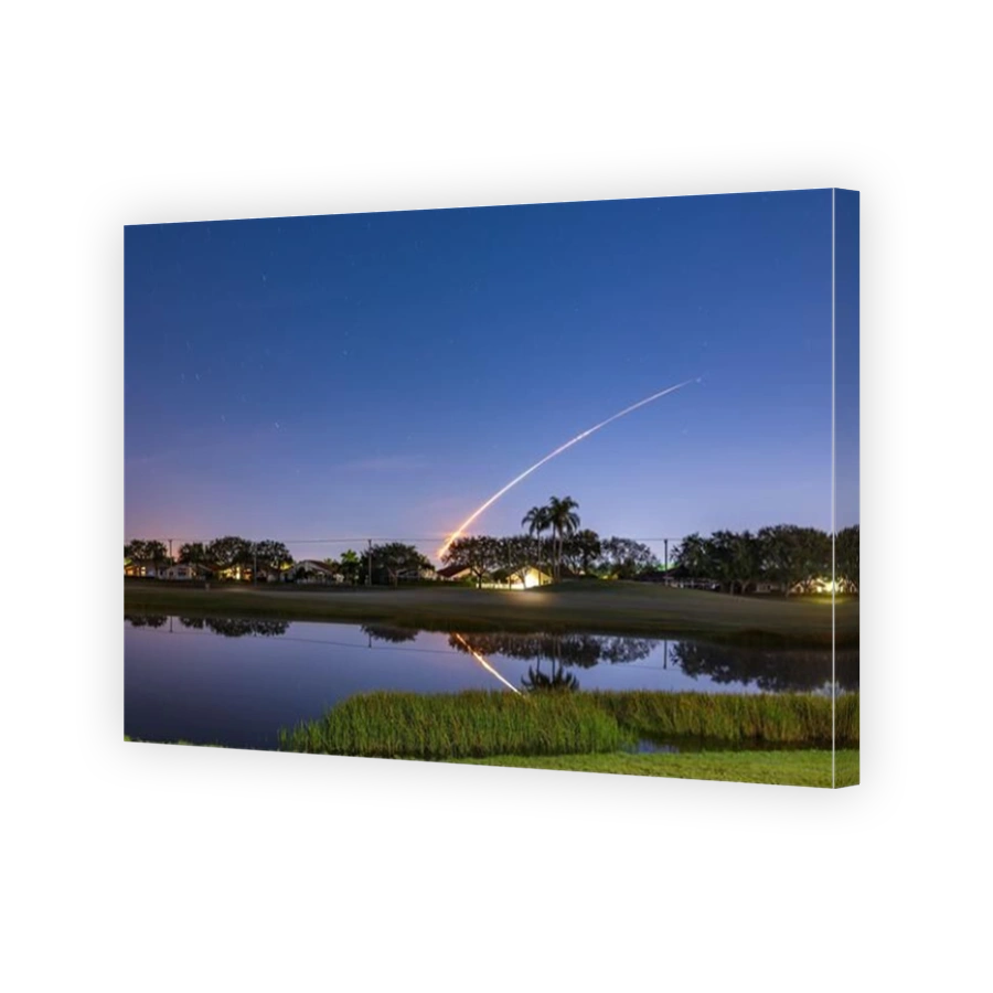 The flight path to the moon of a space rocket launched from Cape Canaveral in Florida USA