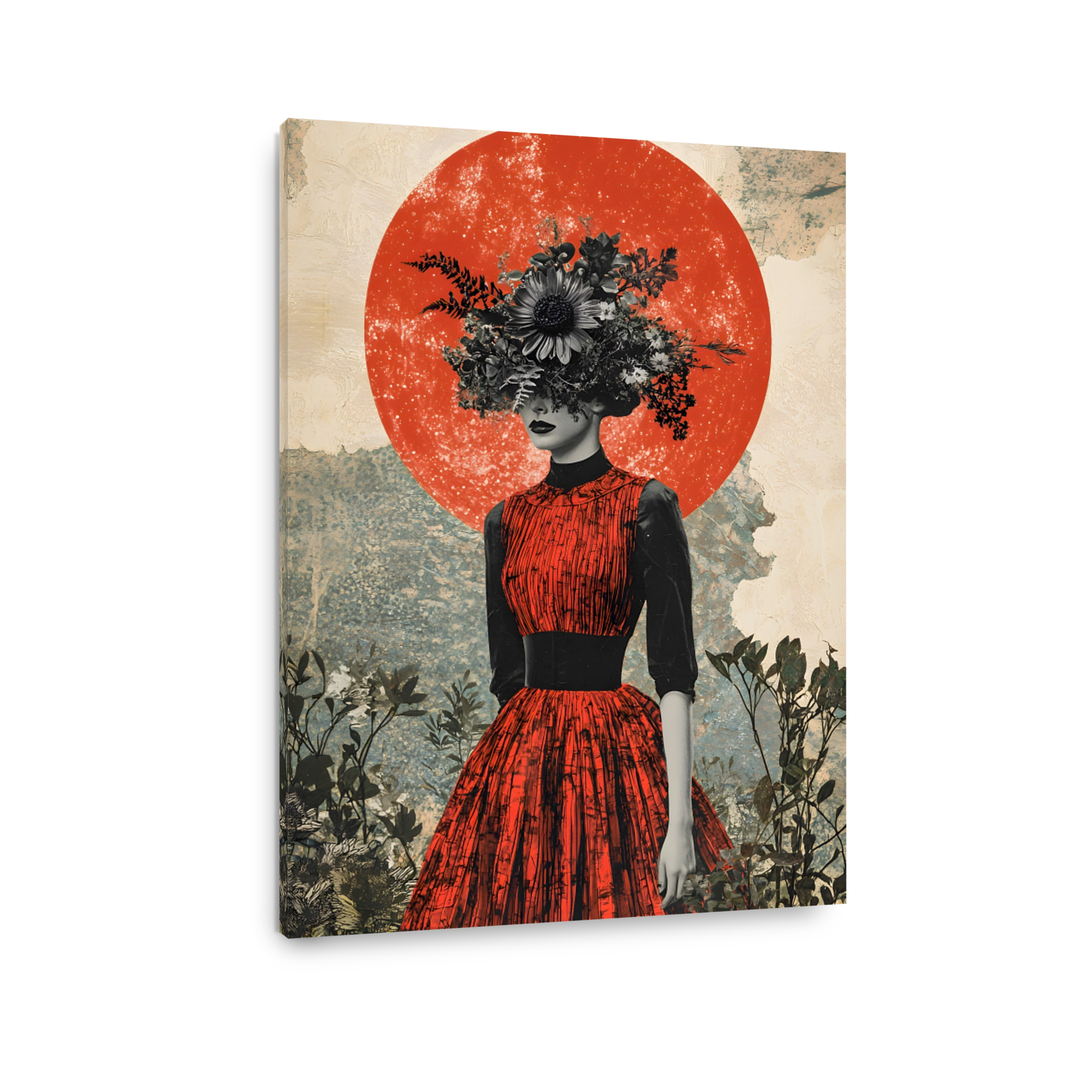 Surreal Woman with Floral Headdress Collage
