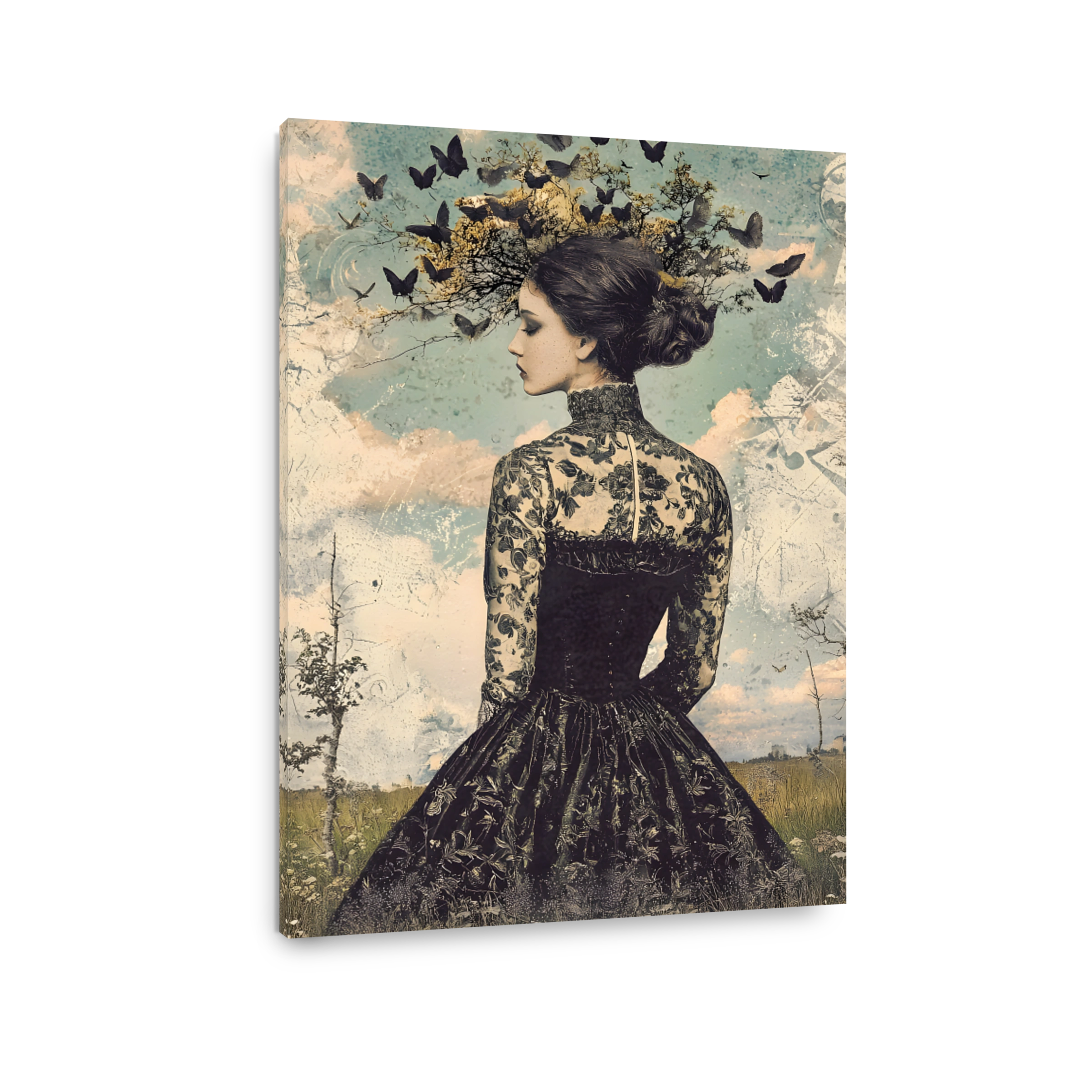 Surreal woman with butterflies in hair digital art