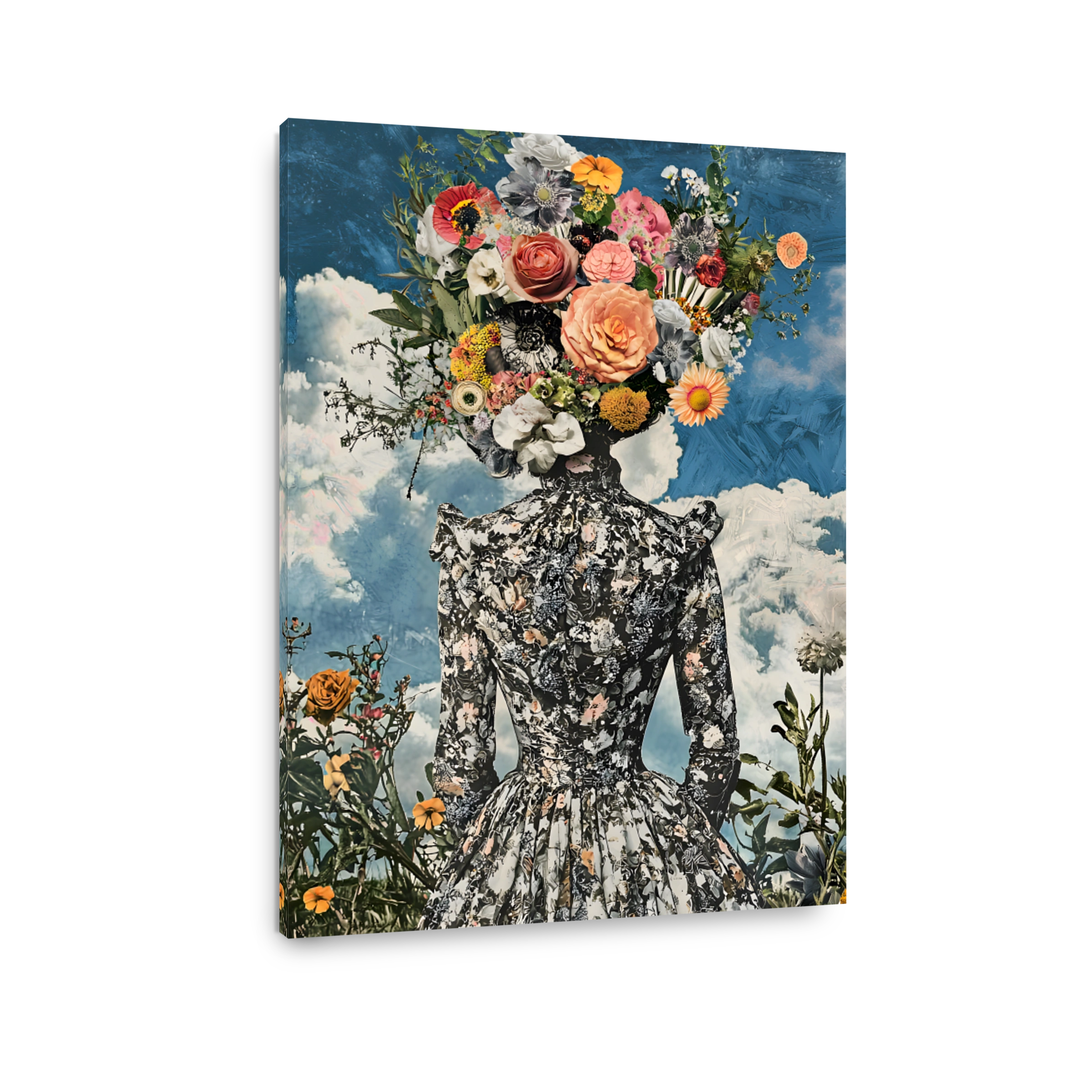 Surreal floral headpiece woman collage