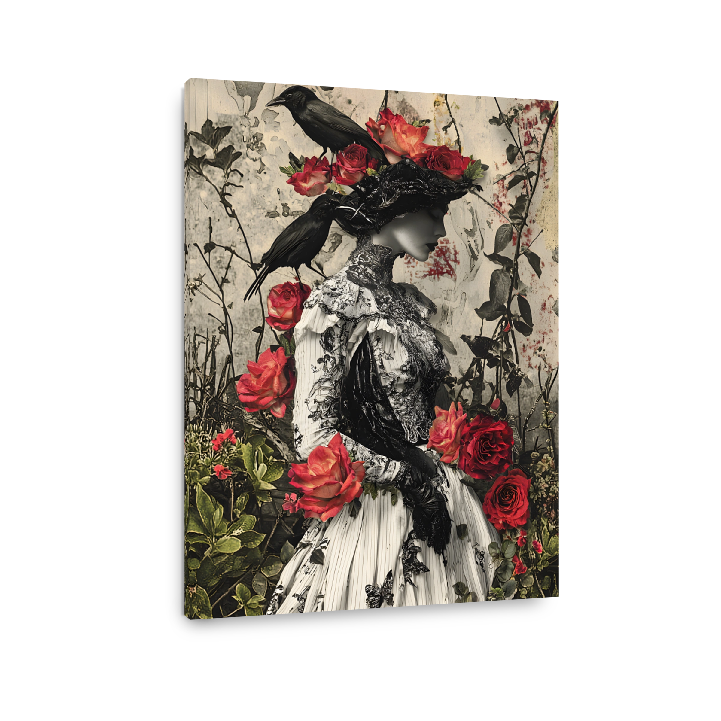 Surreal woman with birds and roses digital art