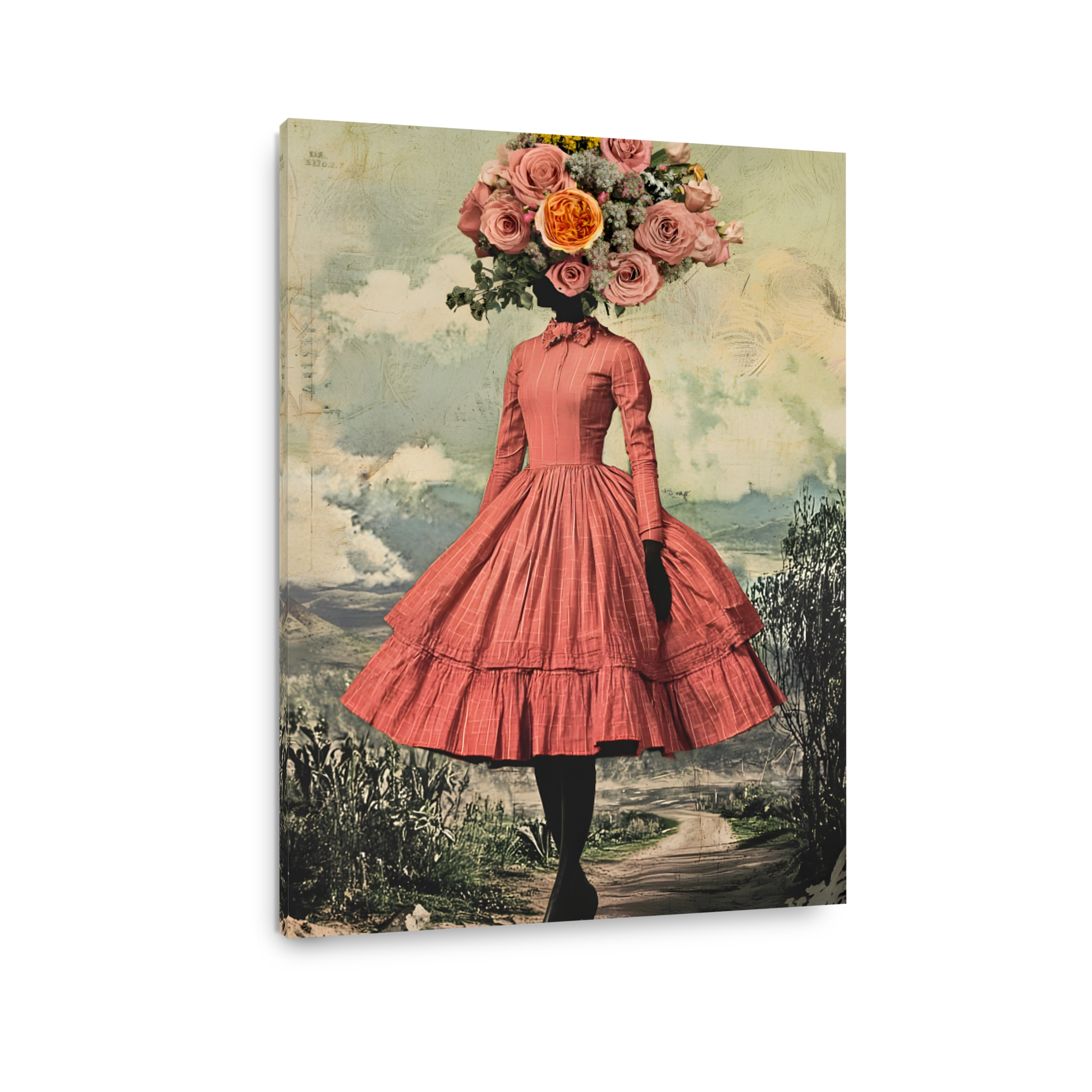 Surreal floral headpiece woman art