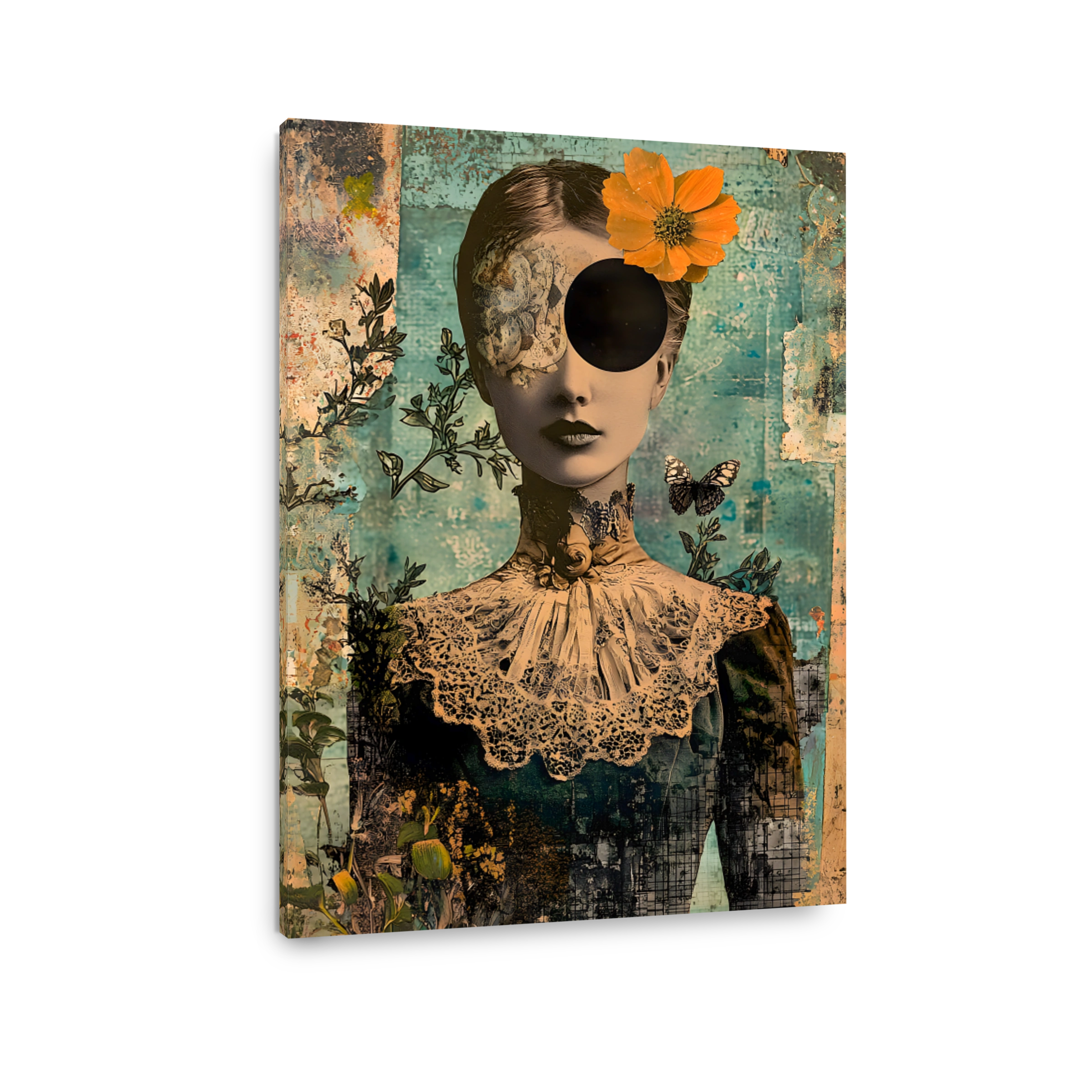 Surreal Woman Collage with Flower and Butterfly