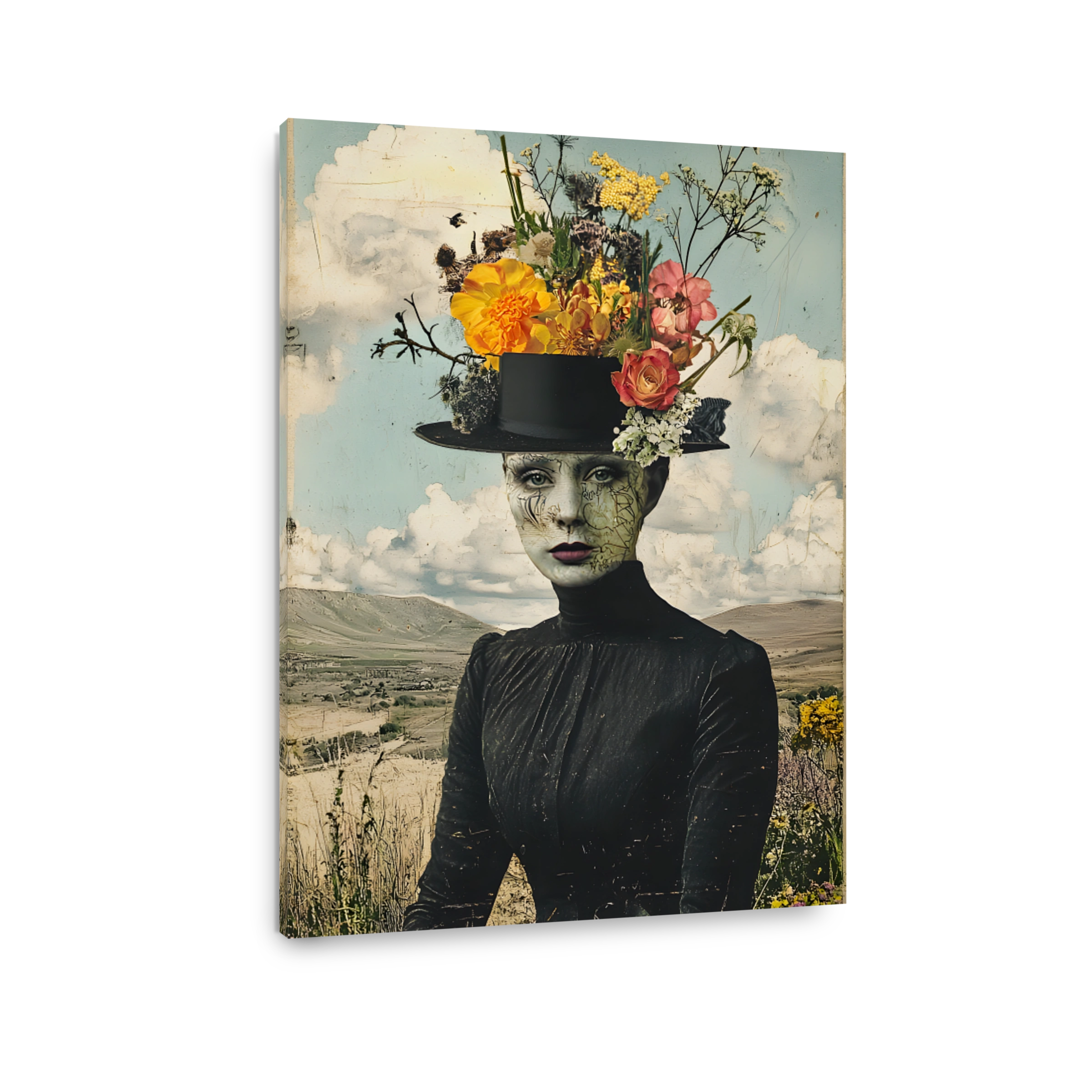 Surreal Woman with Floral Hat Collage