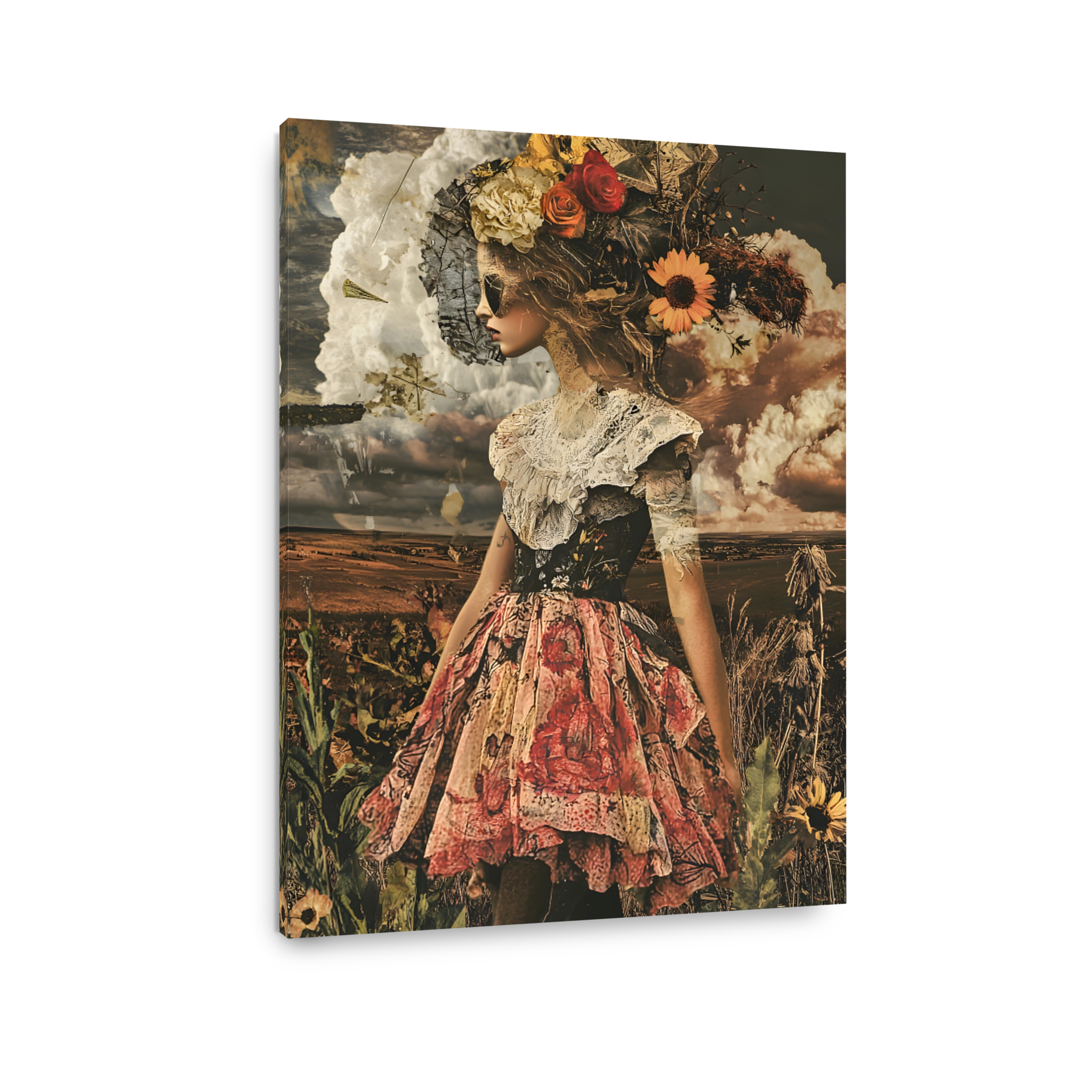 Surreal woman artwork with floral headdress