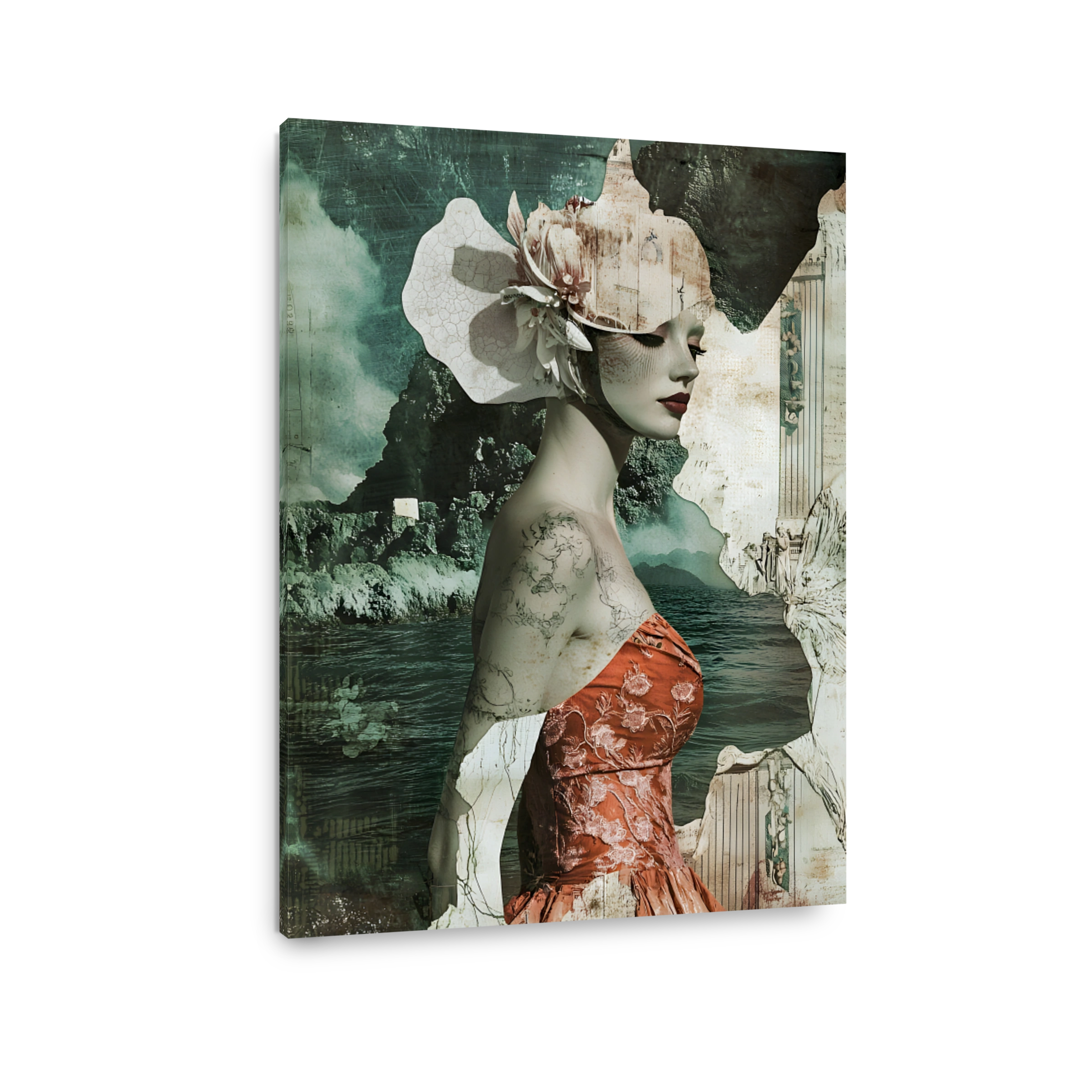 Surreal woman collage with botanical elements