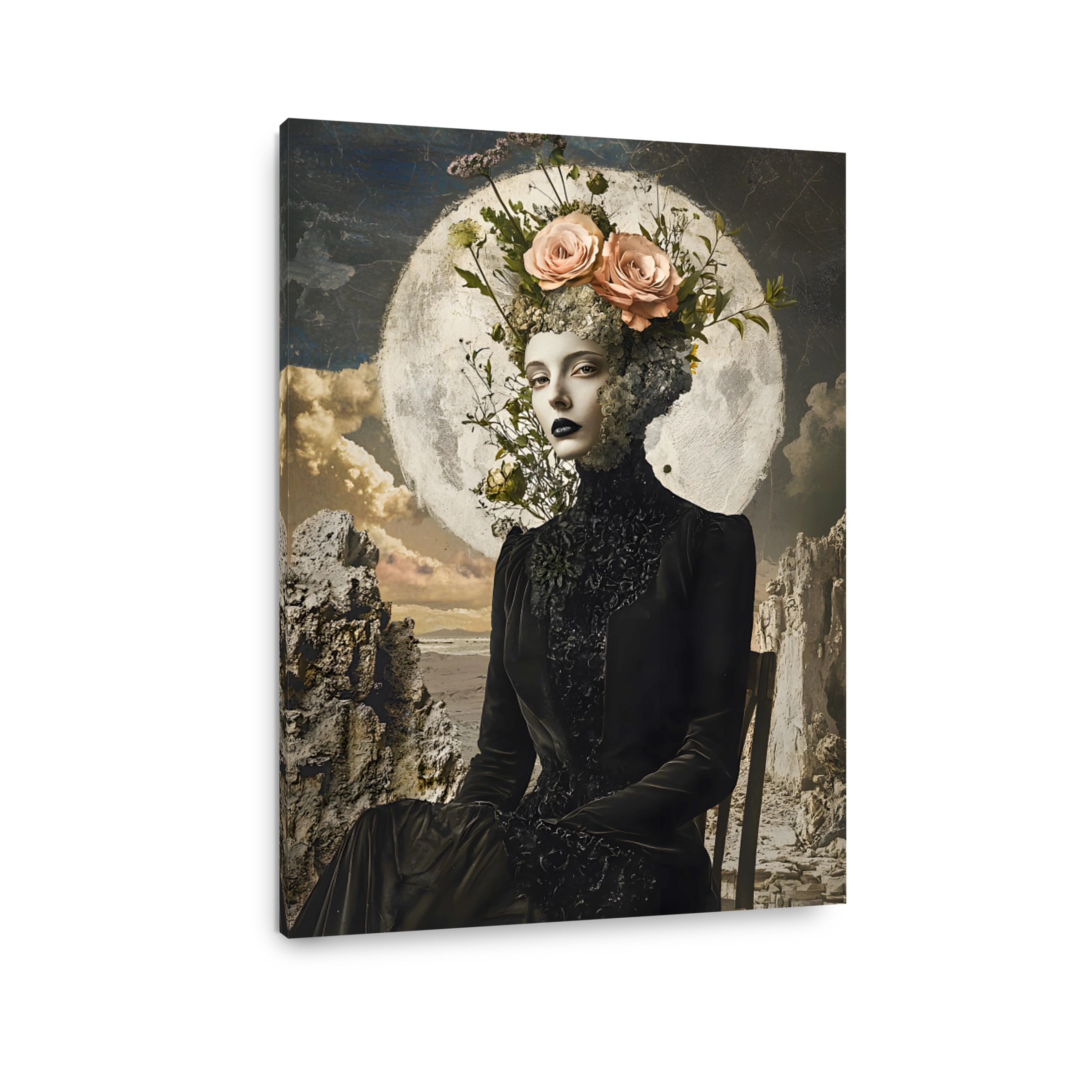 Surreal Woman with Floral Headdress Art