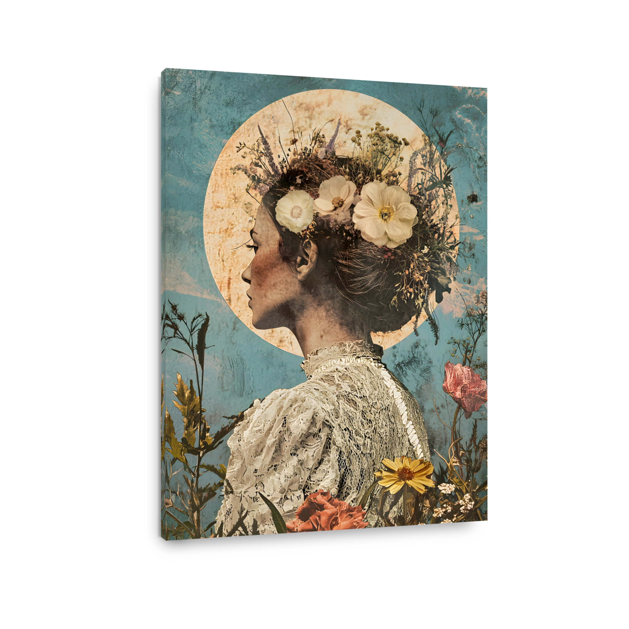 Surreal Woman with Floral Headdress Digital Art