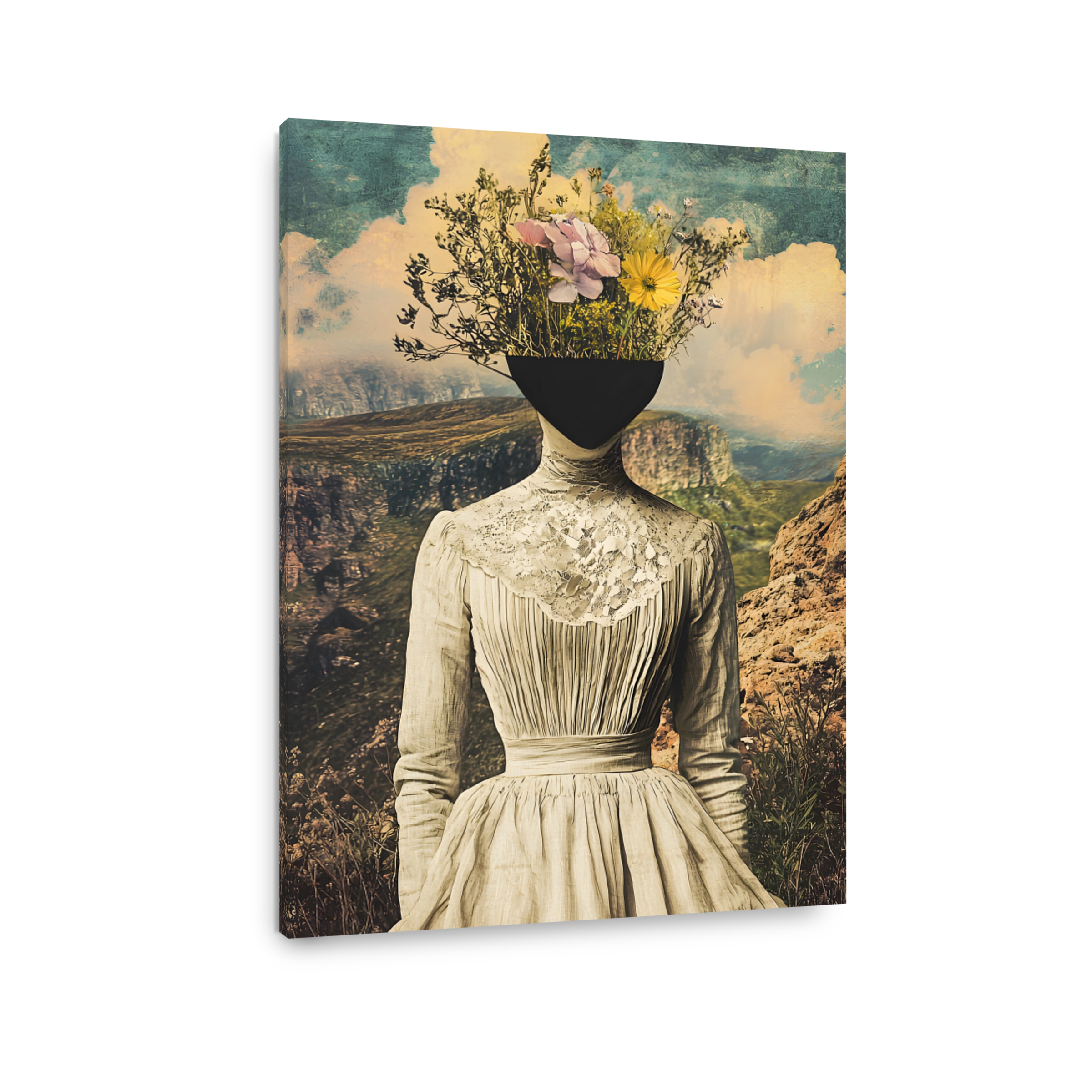 Surreal Figure With Flowers For A Head Collage