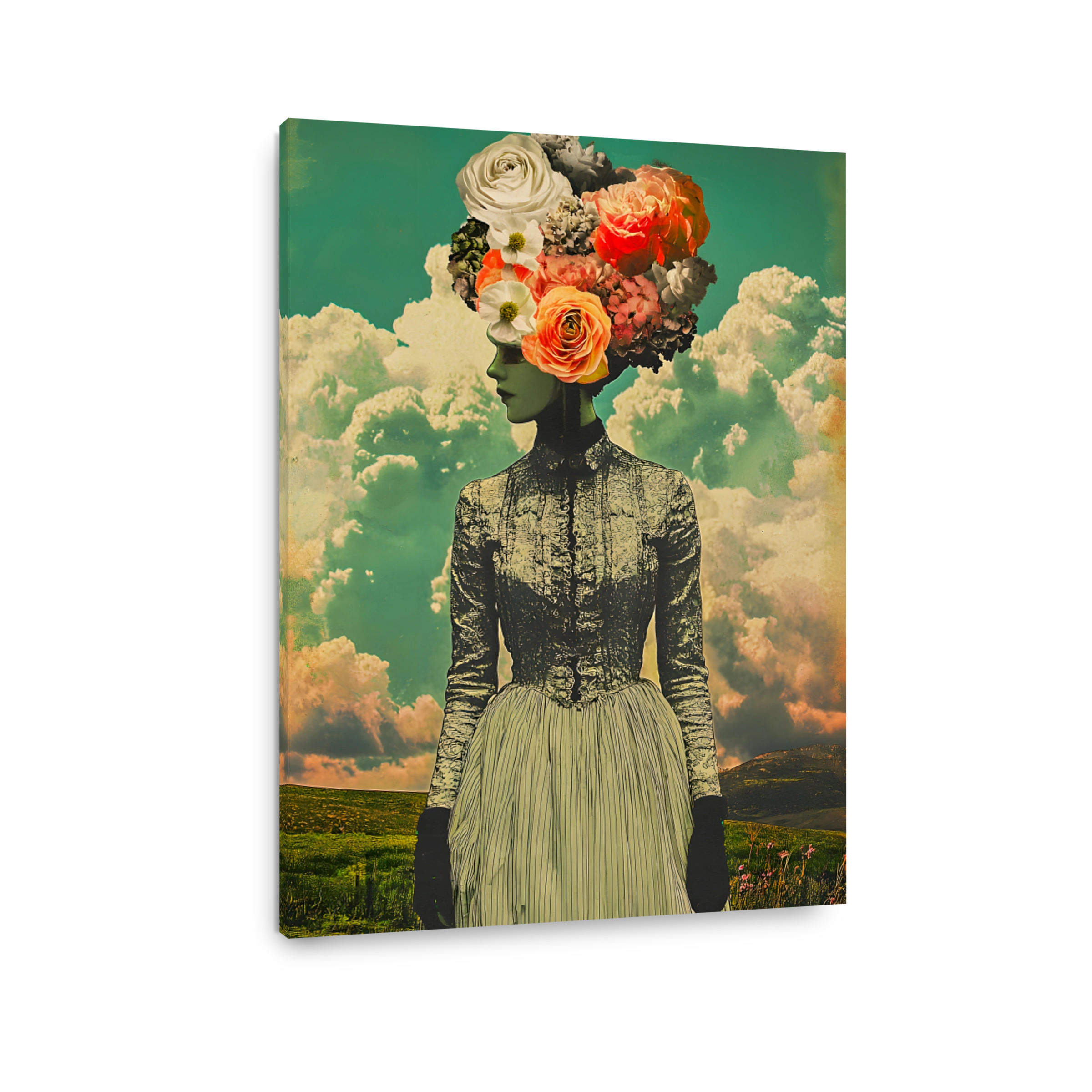 Surreal Woman with Floral Headpiece Collage