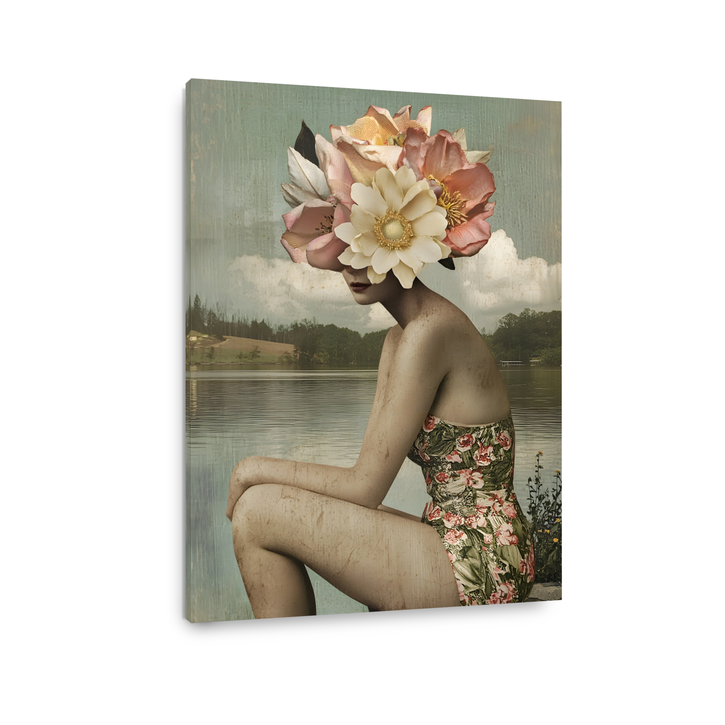 Surreal Woman with Floral Headdress Collage