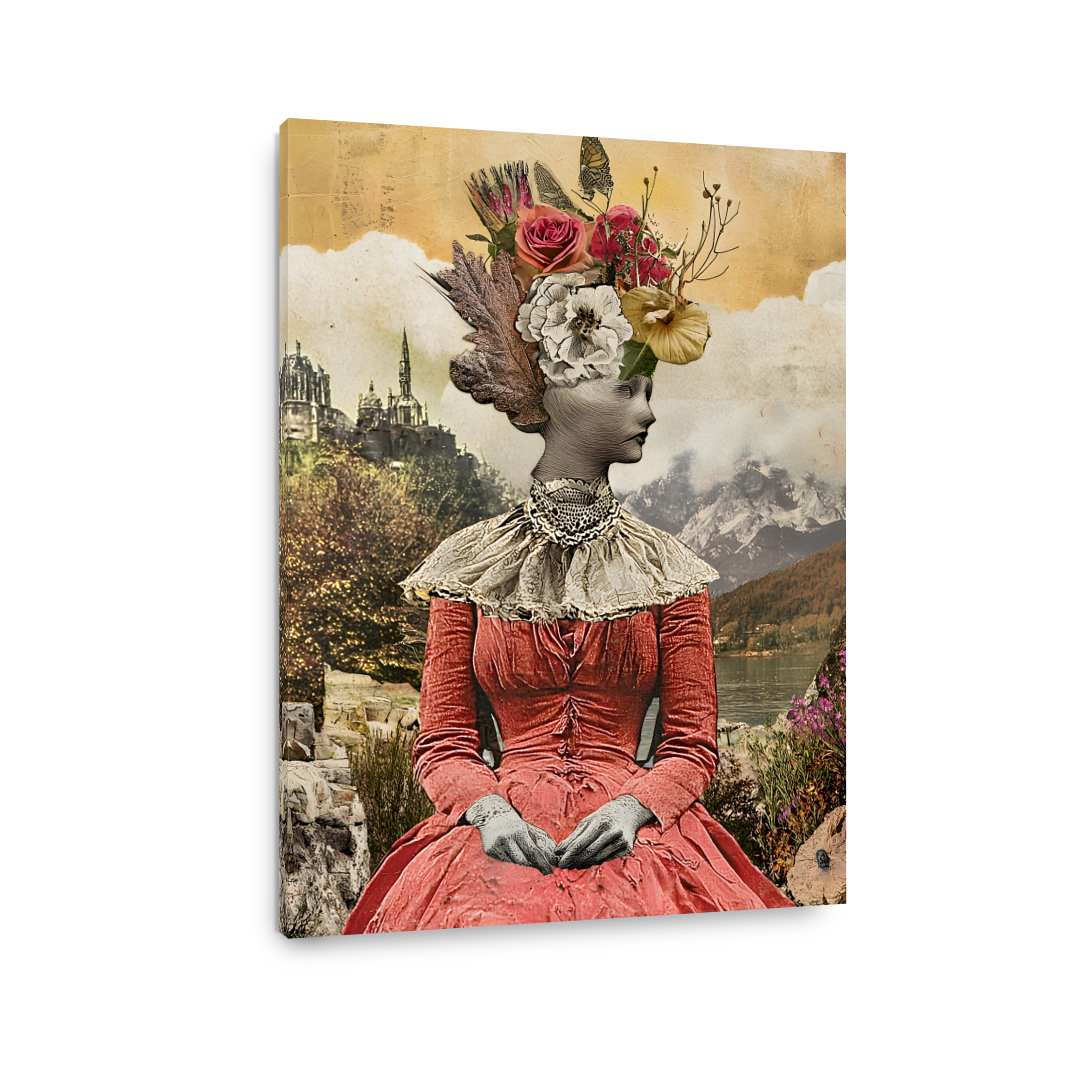 Surreal Woman Collage with Floral Headpiece