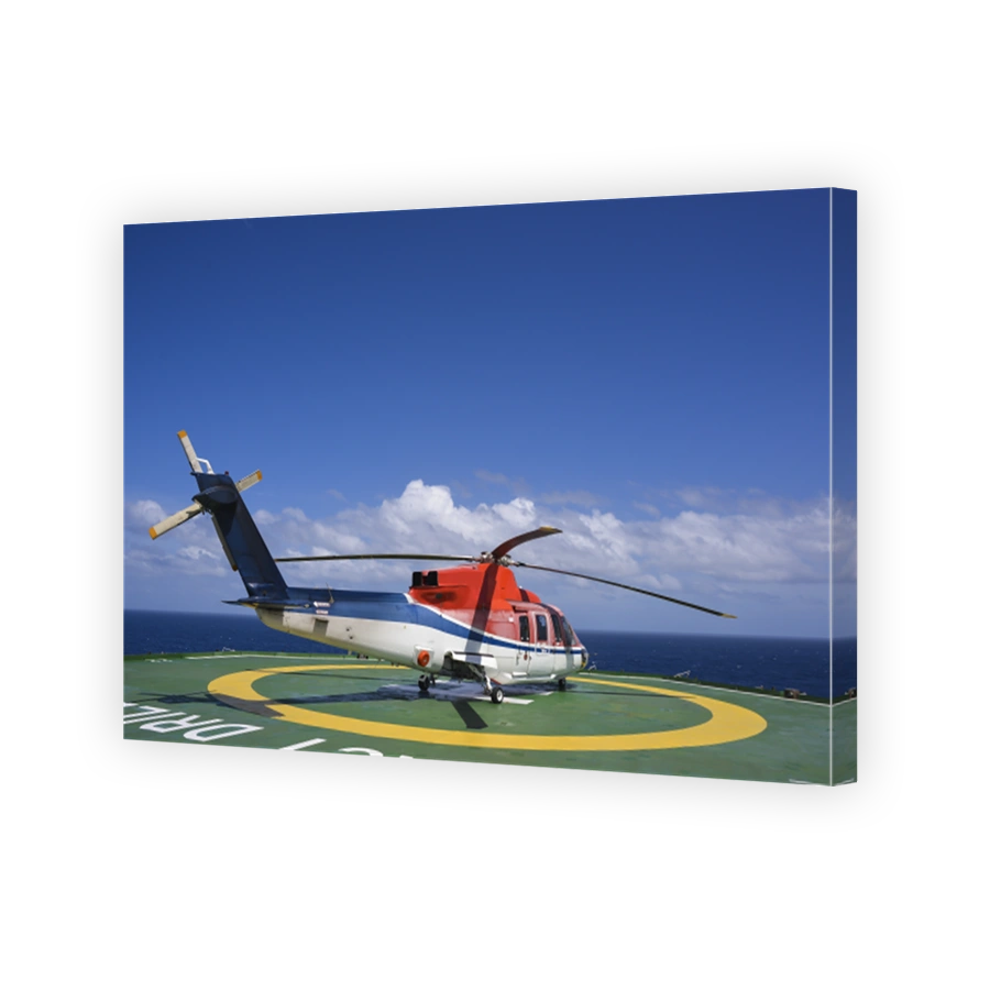 Shut down engine helicopter on oil rig helipad
