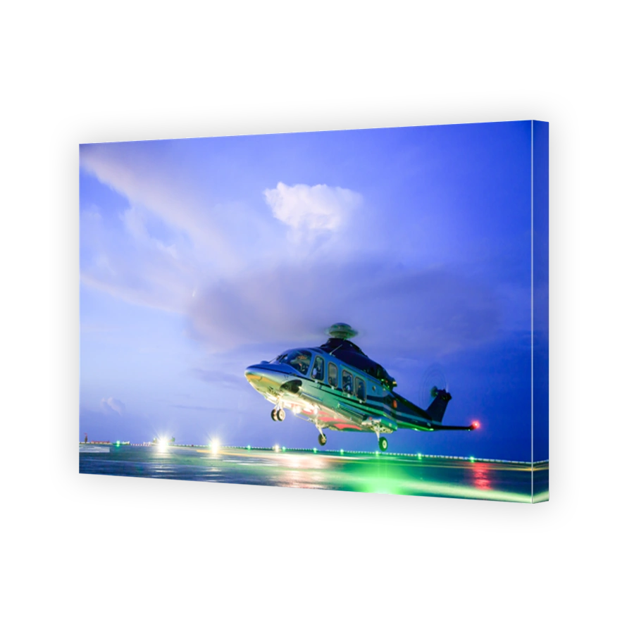 helicopter parking landing on offshore platform. Helicopter transfer crews