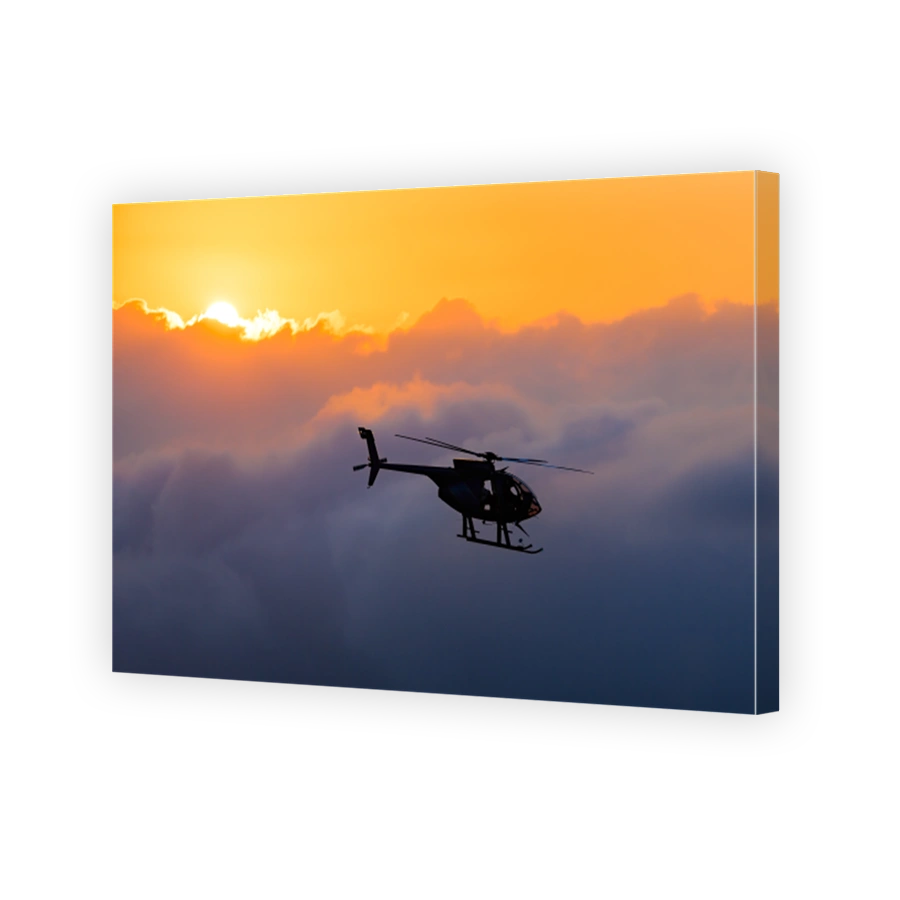 Hawaiian helicopter flying toward Killauea crater