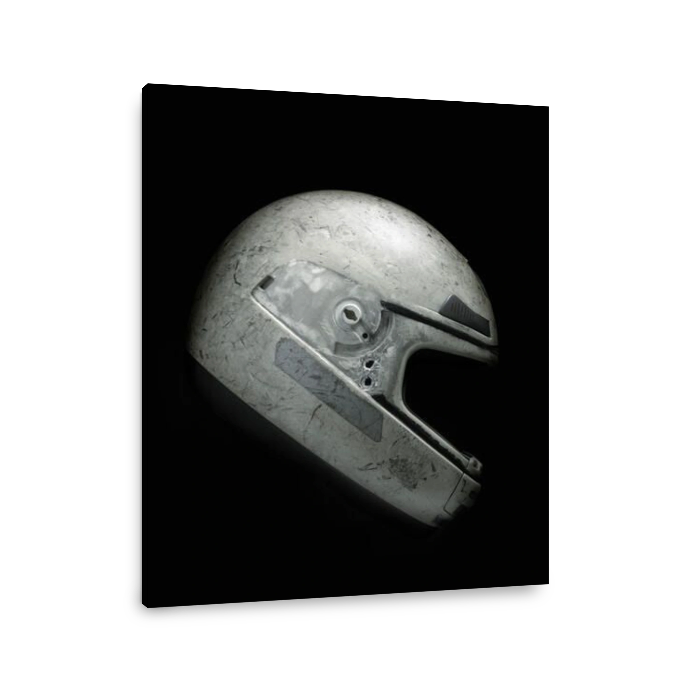 Crushed motorcycle helmet against white background. Clipping path