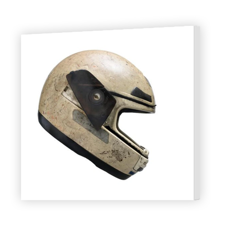 Damaged motorcycle helmet against white background. Clipping path