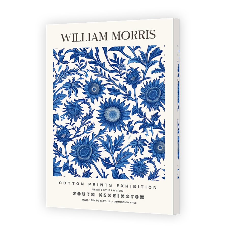 William Morris Blue Floral Cotton Print Art