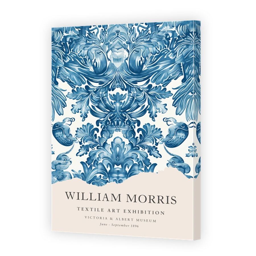 Elegant Blue Floral Textile Art by William Morris