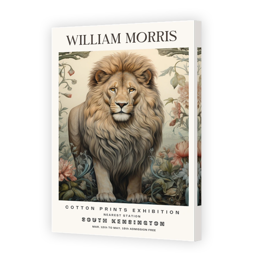 Majestic Lion Portrait with William Morris Inspired Florals
