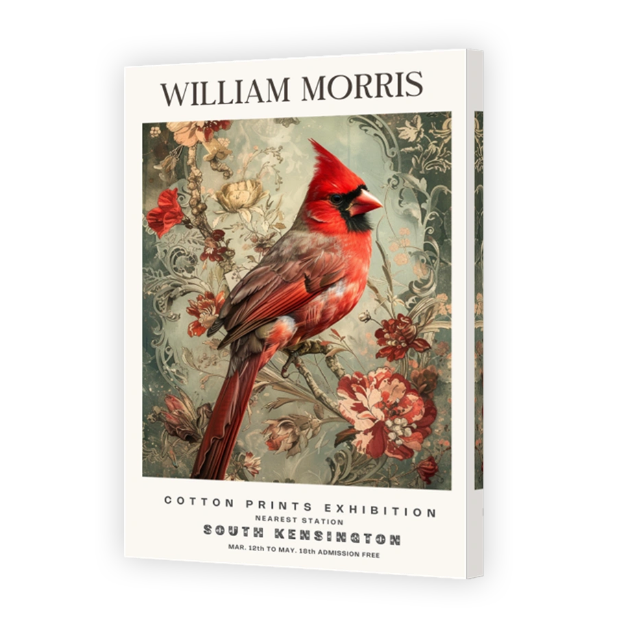 William Morris Cardinal Bird and Floral Cotton Print