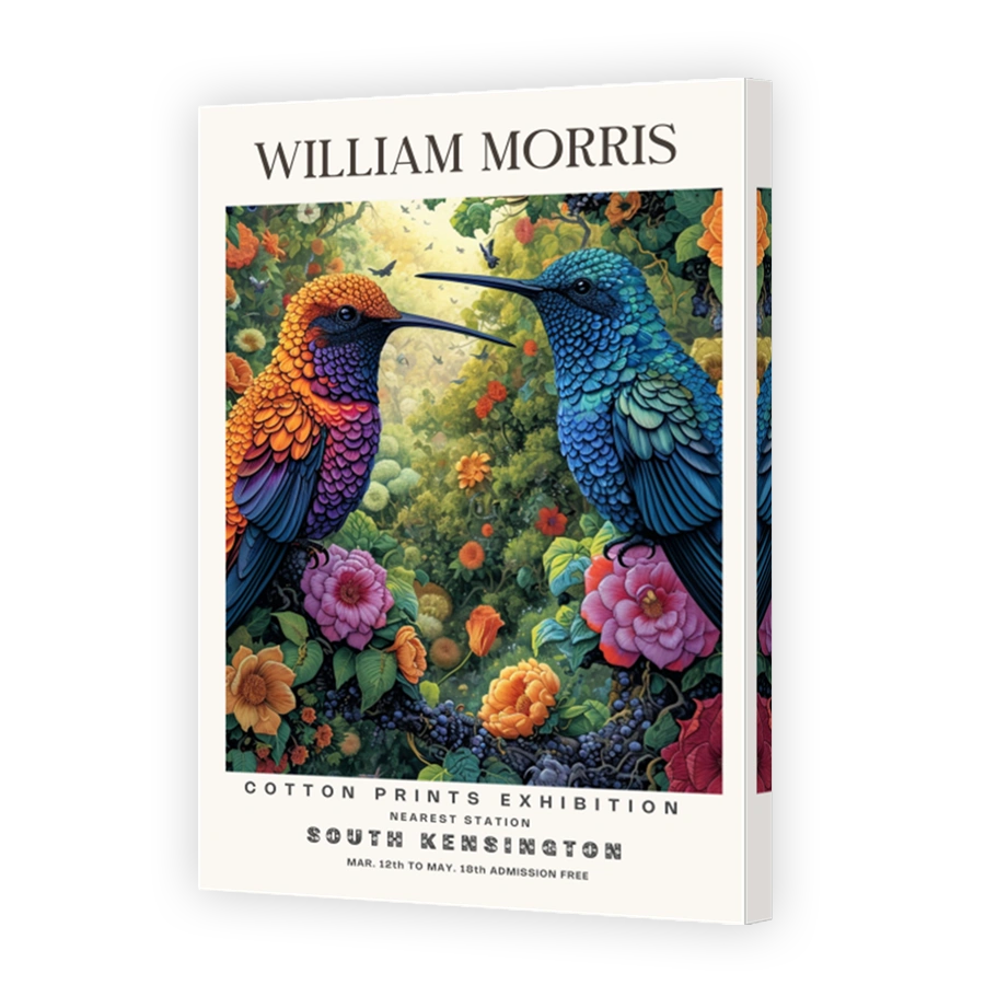 Vibrant hummingbirds and flowers art print