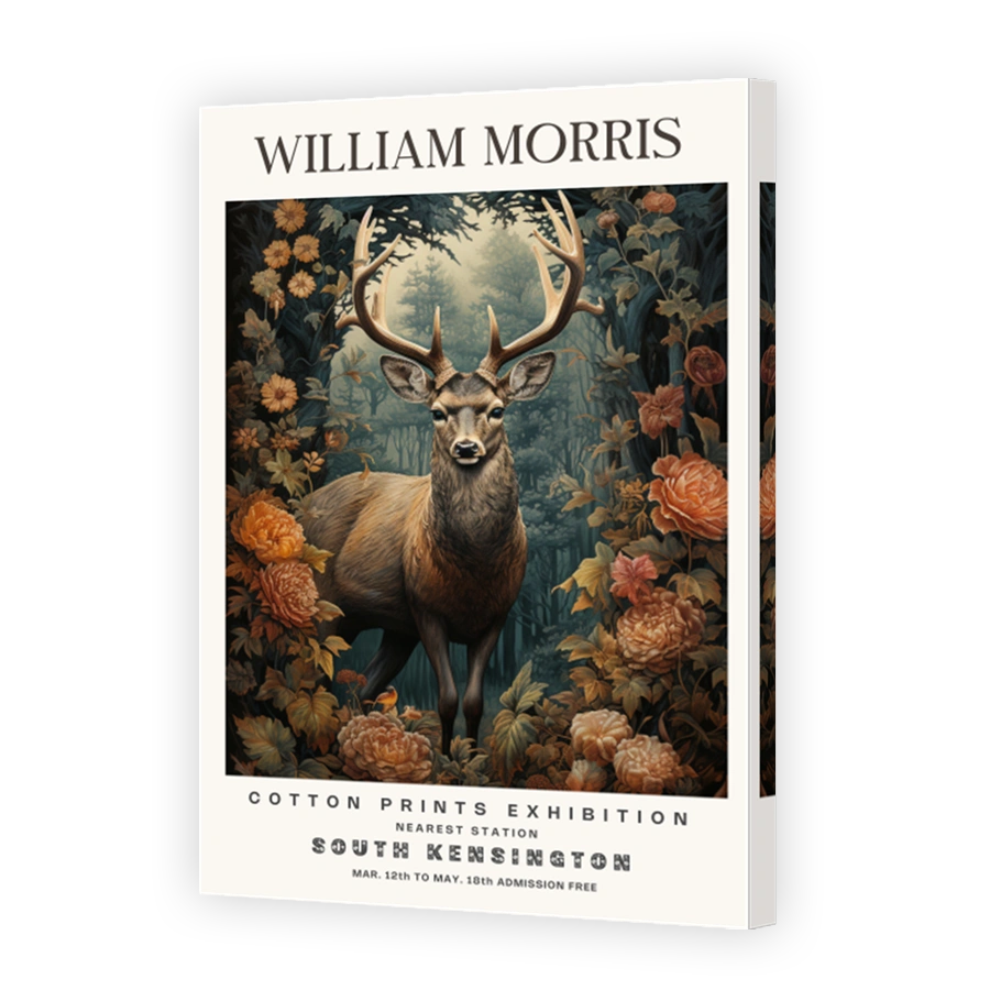 William Morris Deer and Floral Cotton Print