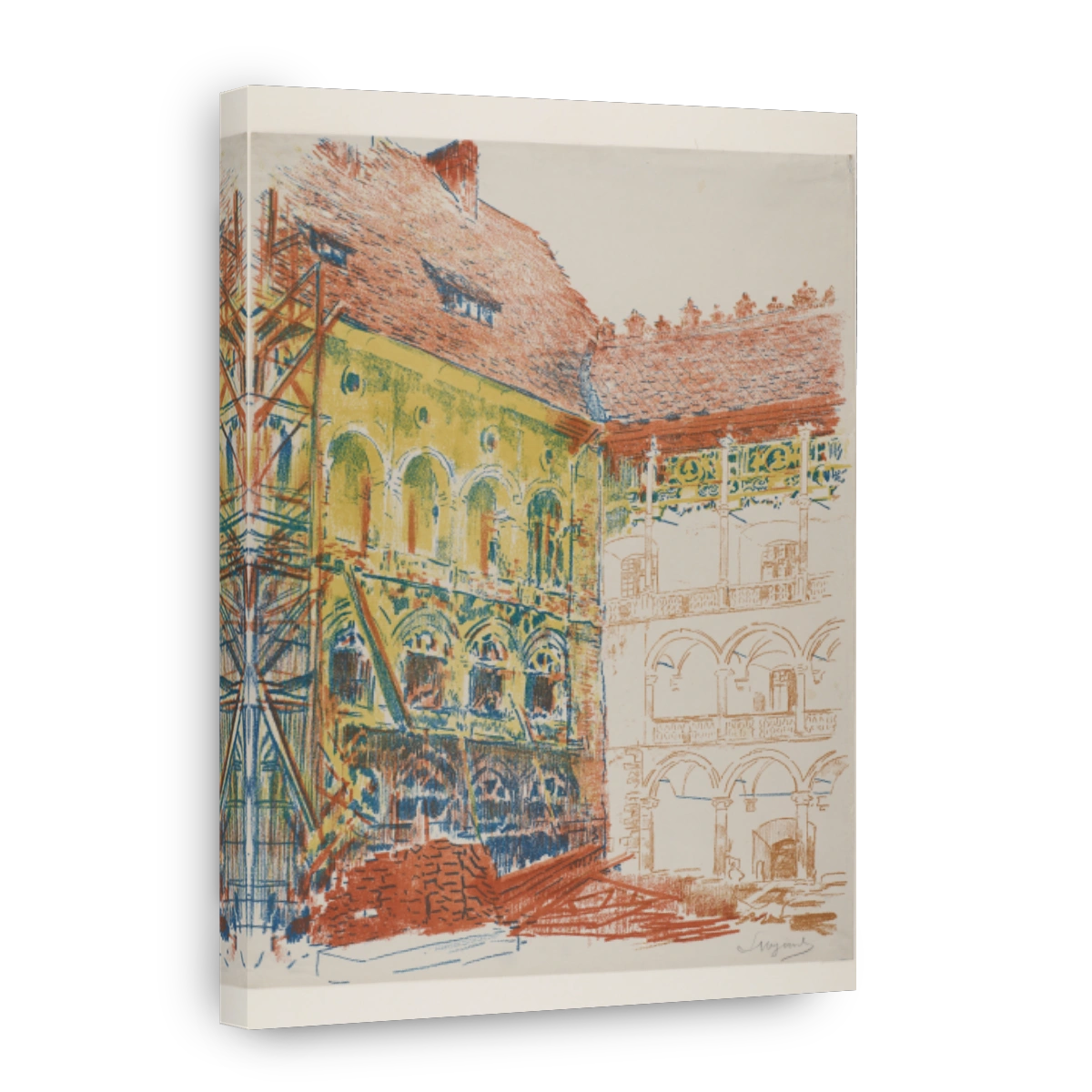 Castle Courtyard Lithograph