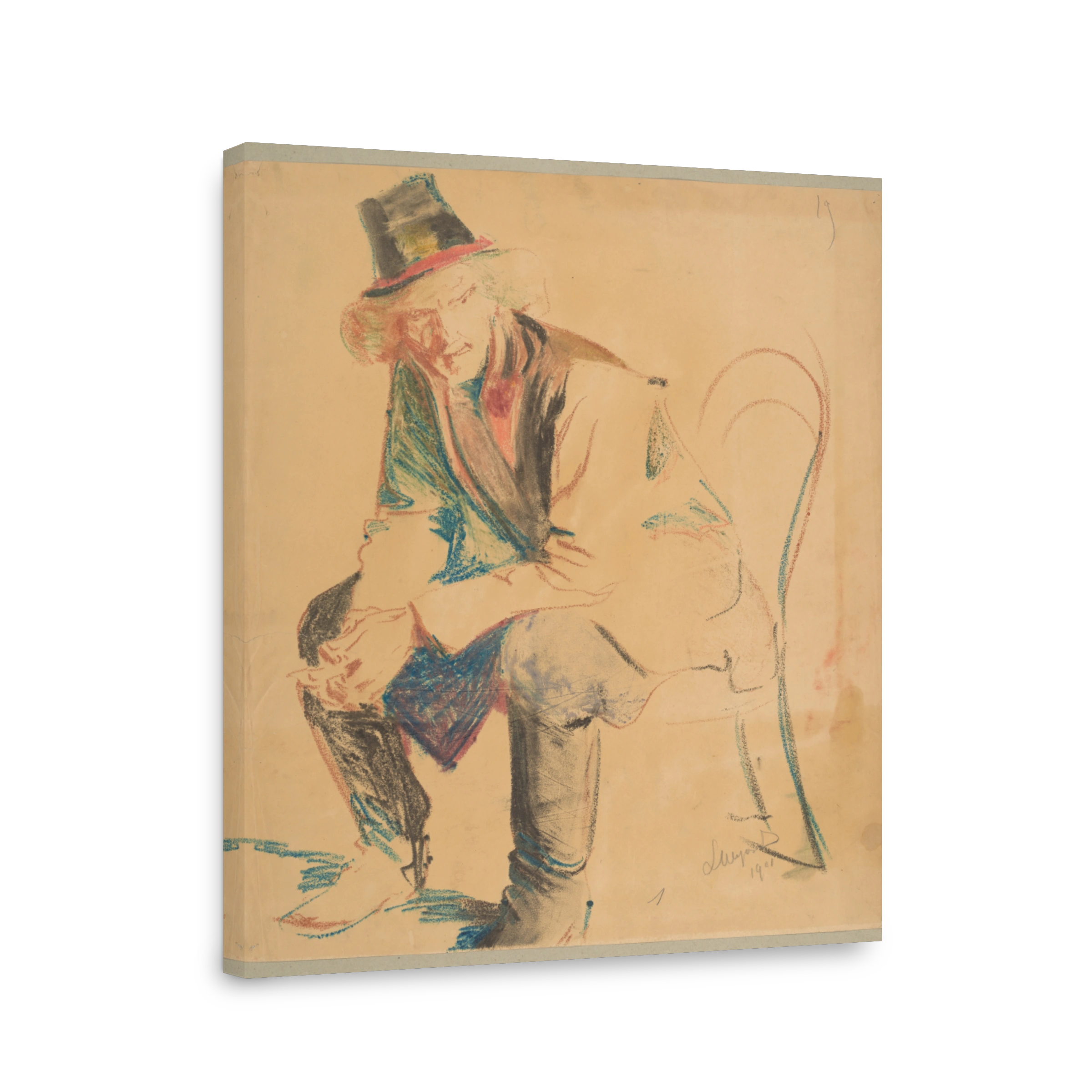 Peasant Sitting in a Chair Pastel Drawing