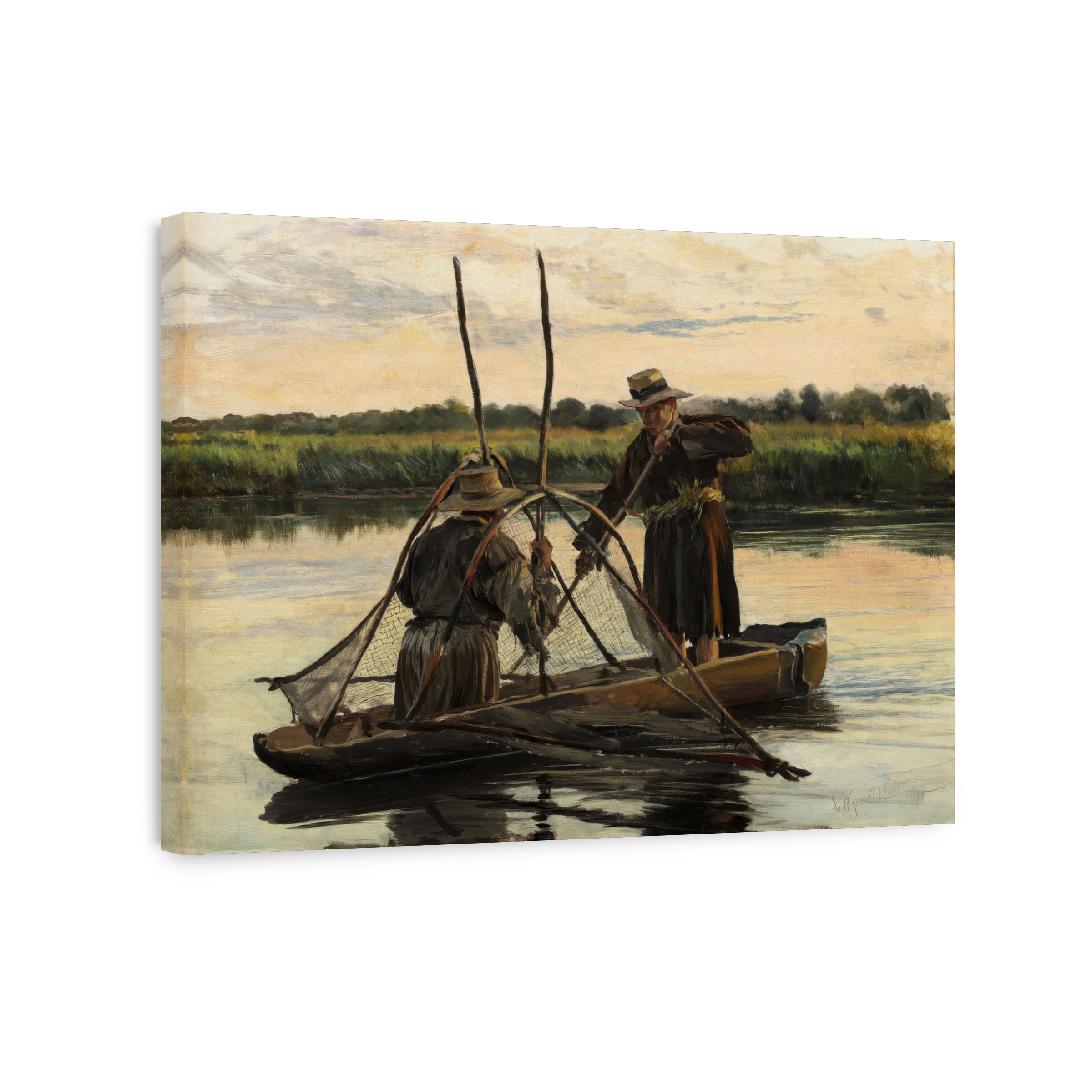 Fishermen in a boat at dawn