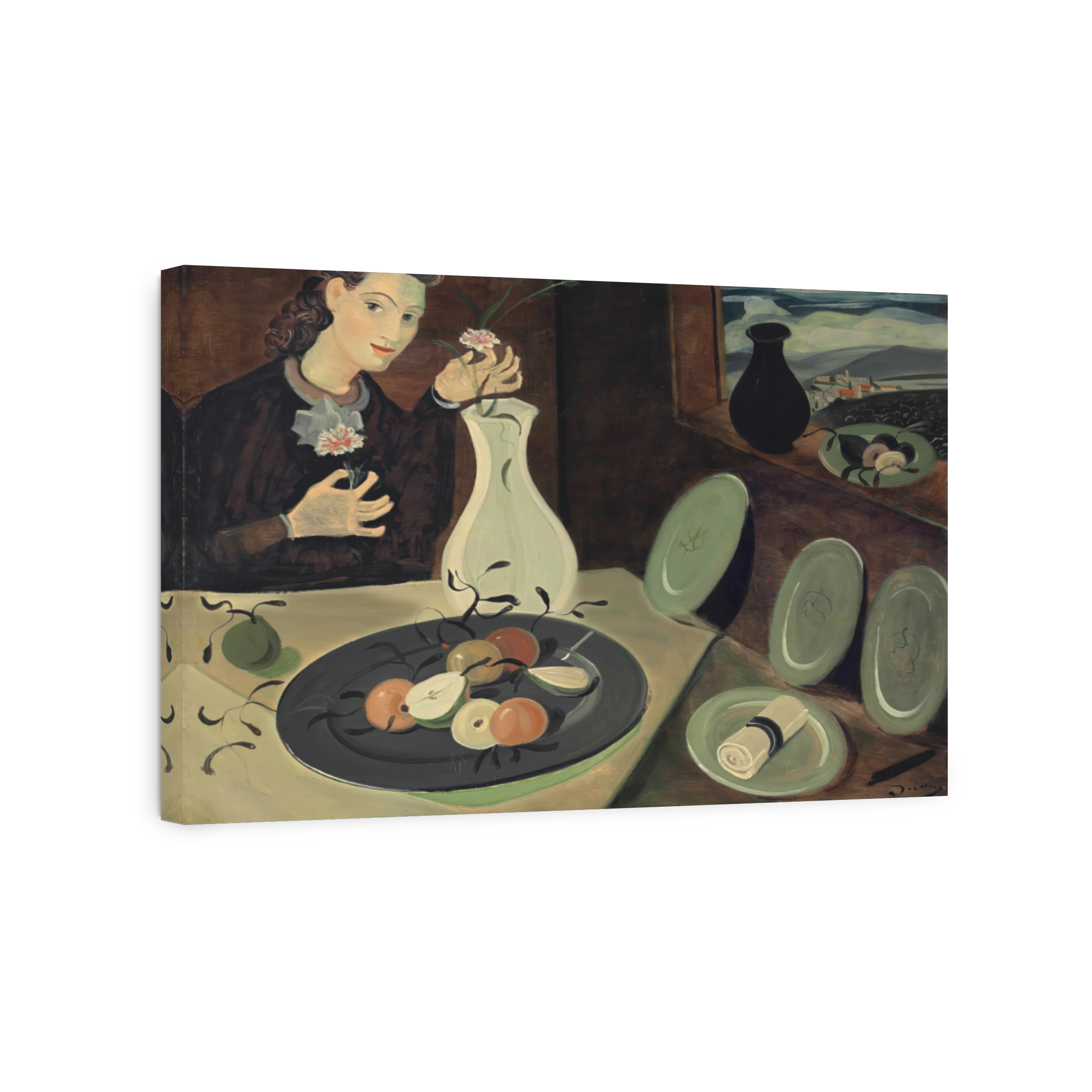 Assiette De Fruits Et Femme Disposant Des Fleurs Dans Un Vase, 1947