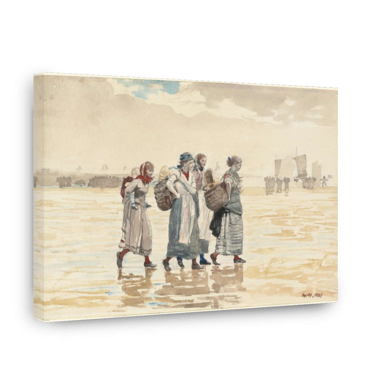 Four Fishwives On The Beach Watercolour