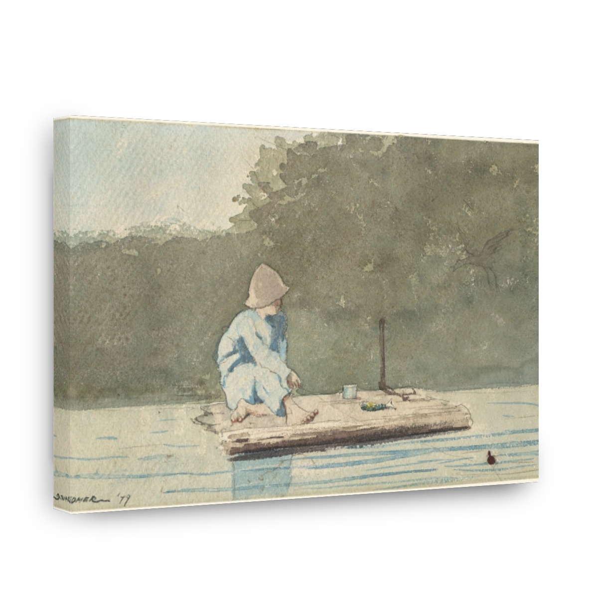 Boy on a Raft Fishing