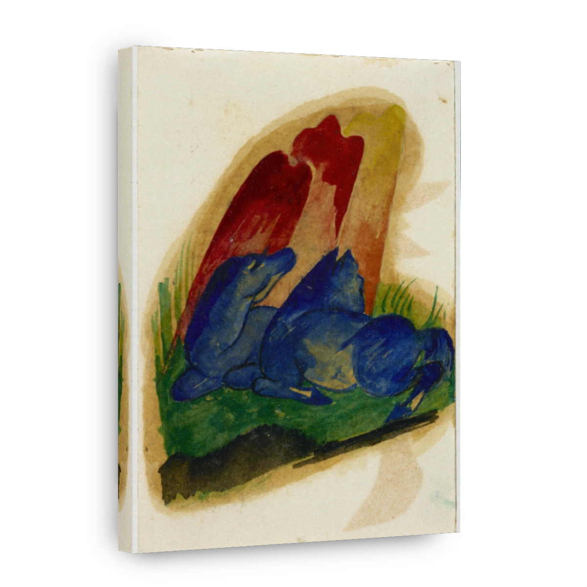 Two Blue Horses In Front Of A Red Rock (1913)