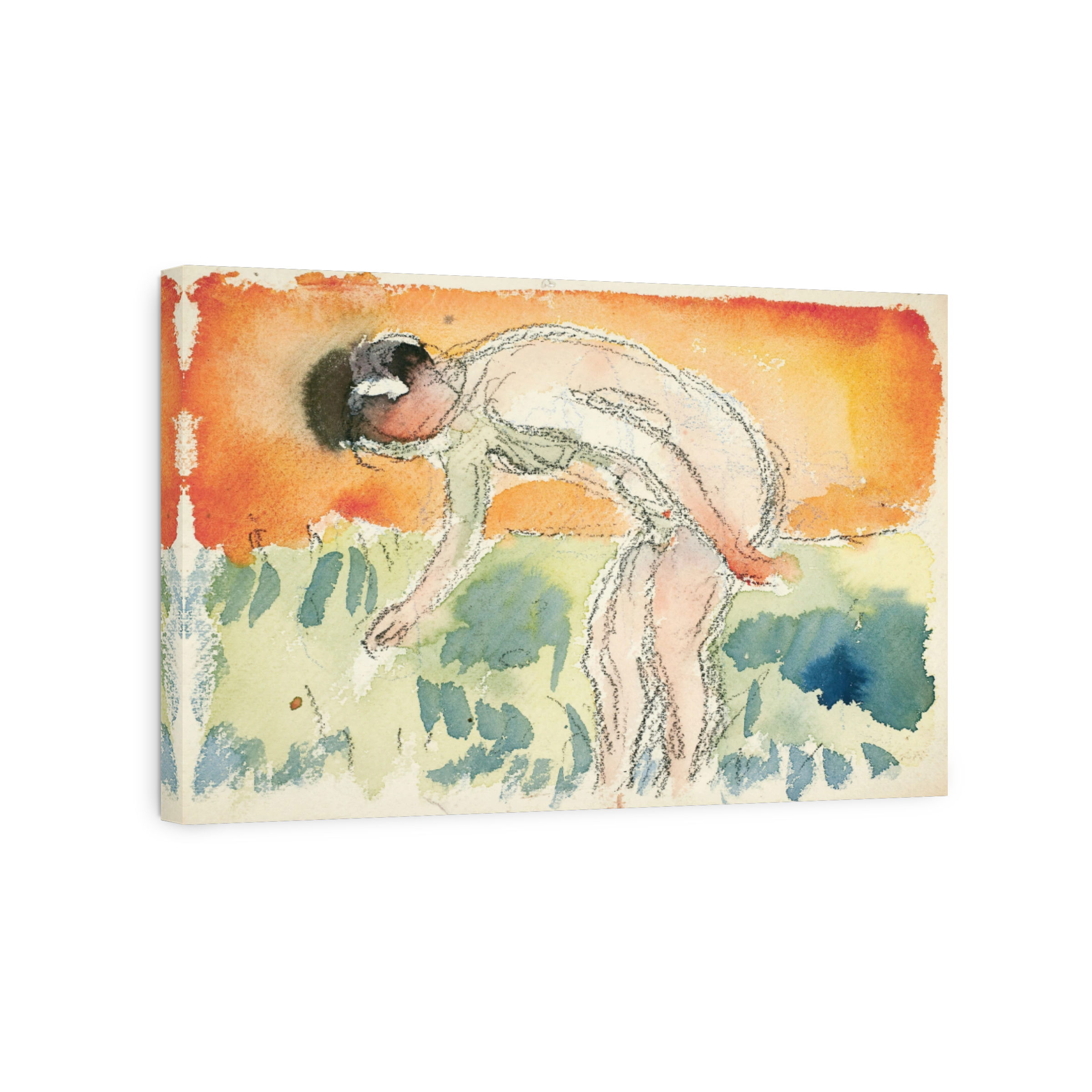 Figure Bending Over in Watercolour