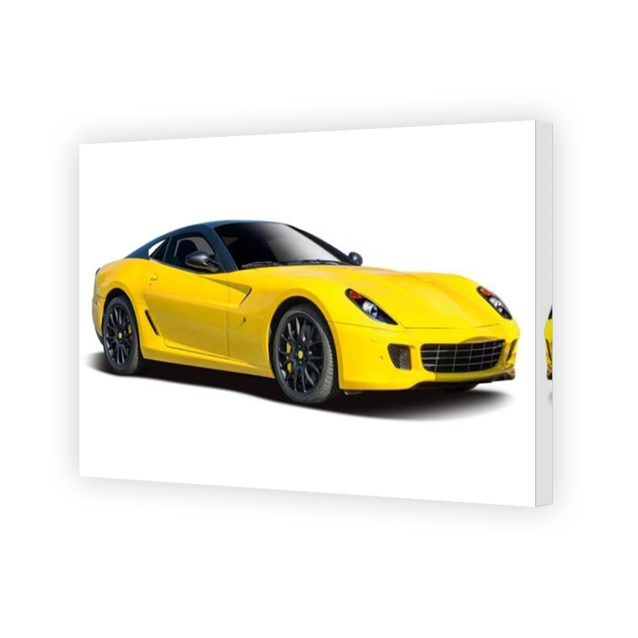 Yellow Ferrari 599 side view isolated on white