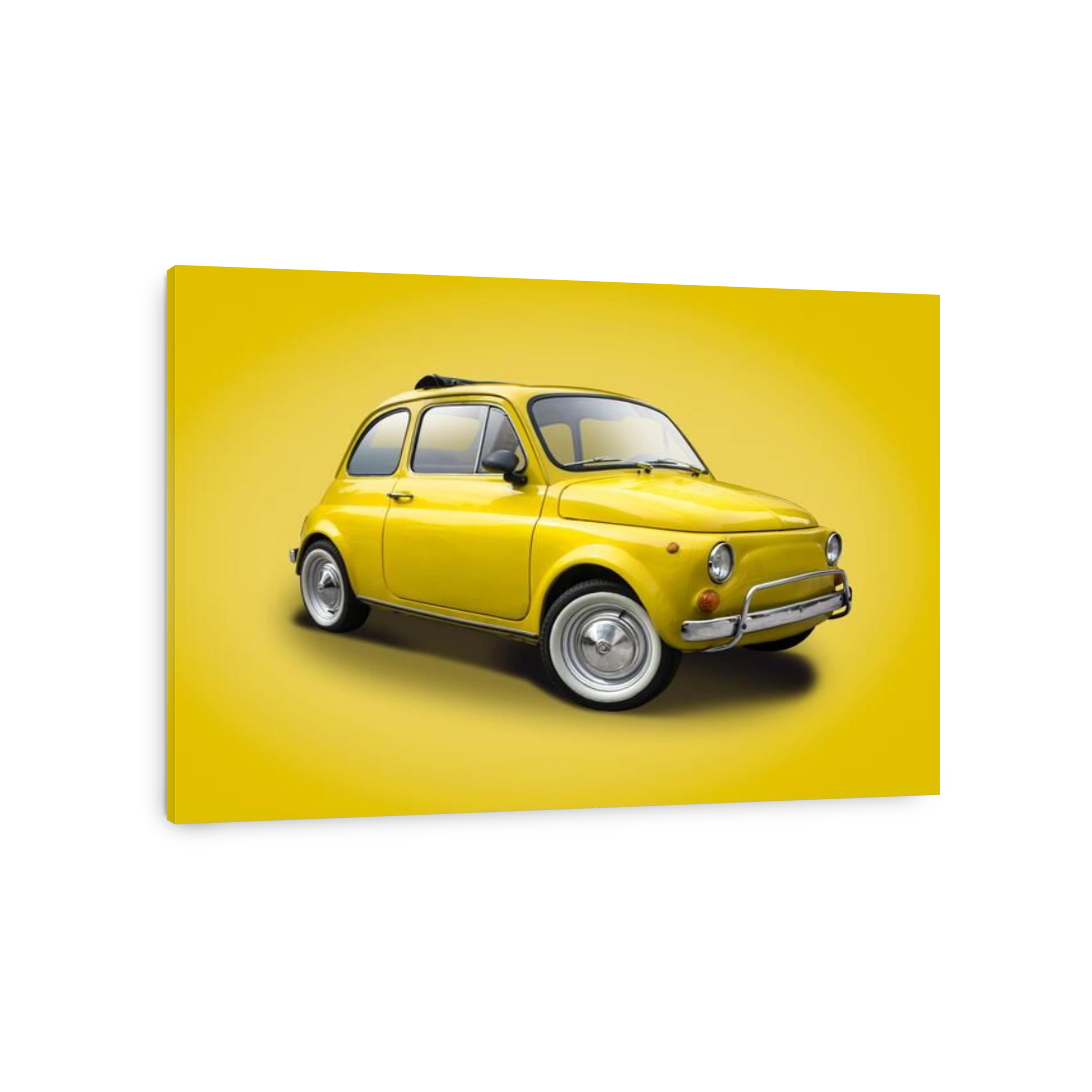 Classic Italian supermini car isolated on yellow background
