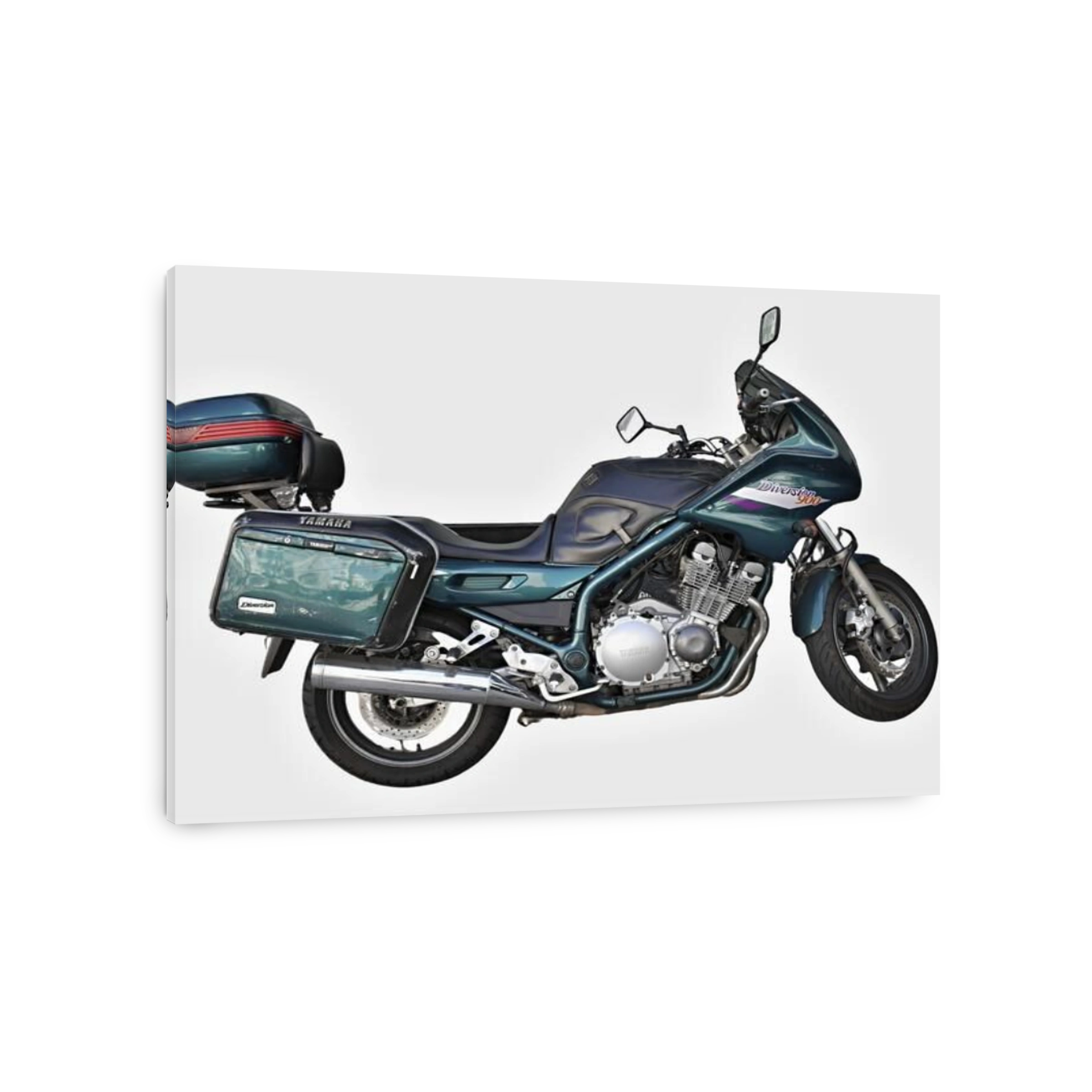 Yamaha motorcycle equipped for long-distance travel with side luggage
