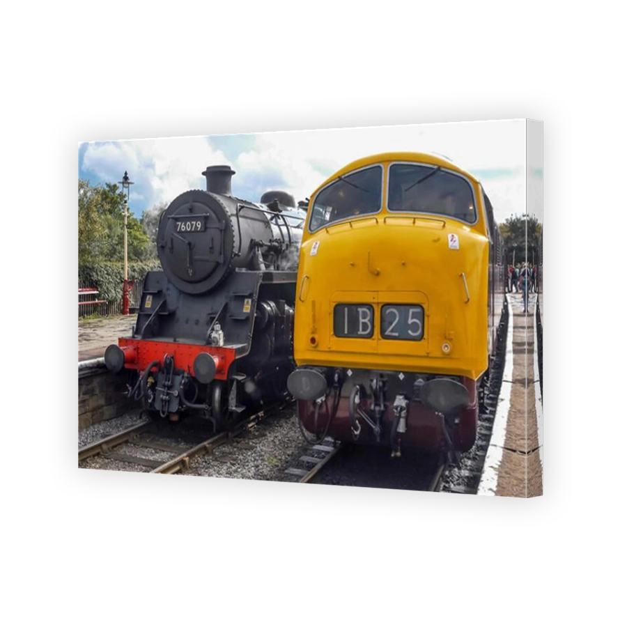 East Lancs railway steam trains at Ramsbottom station. Sept 2003 Steam loco The Dawlish Donkey and D832 is one of two preserved Class 42 'Warships'