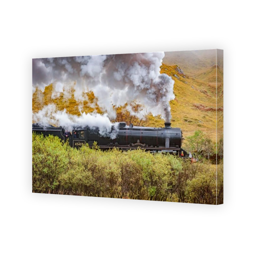 THe Lancashire Fusilier Black Five steam locomotive hauling the Jacobite train on the West Highland Railway from Fort William to Mallaig.