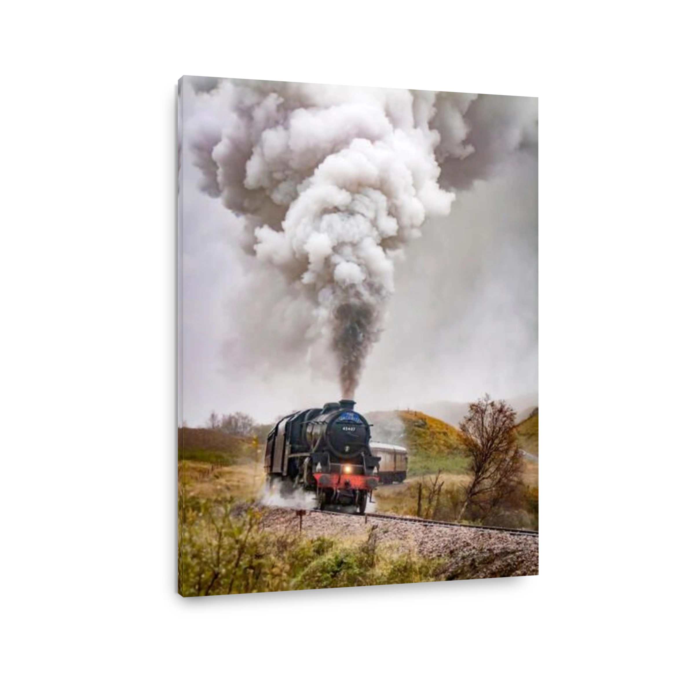 THe Lancashire Fusilier Black Five steam locomotive hauling the Jacobite train on the West Highland Railway from Fort William to Mallaig.
